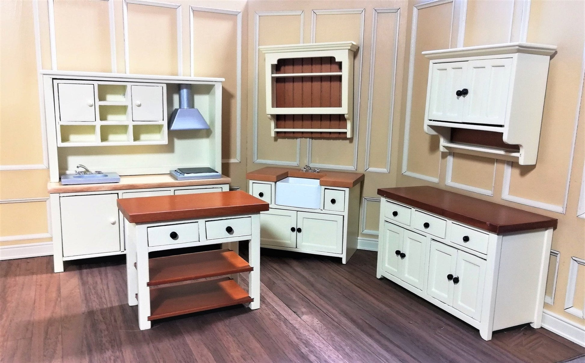 Dollhouse Miniature Kitchen Prep Table Island with Shelves 1:12 Scale Cream - Miniature Crush