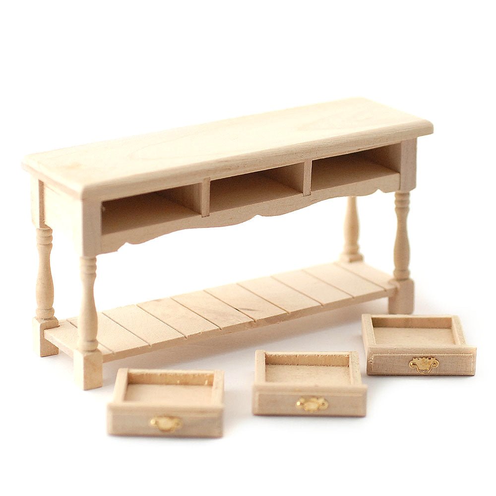 Dollhouse Miniature Kitchen Side Board Buffet with Pot Shelf Unfinished 1:12 Scale - Miniature Crush