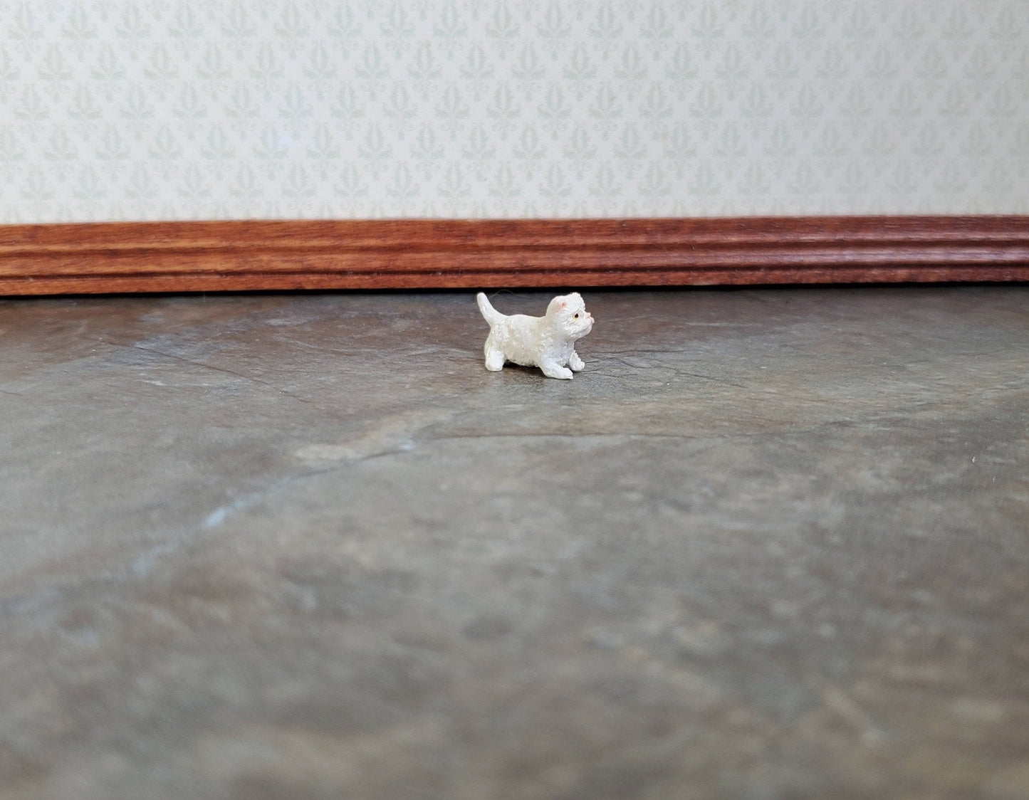 Dollhouse Miniature Kitten White Persian Playing 1:24 Scale Animals Cats - Miniature Crush