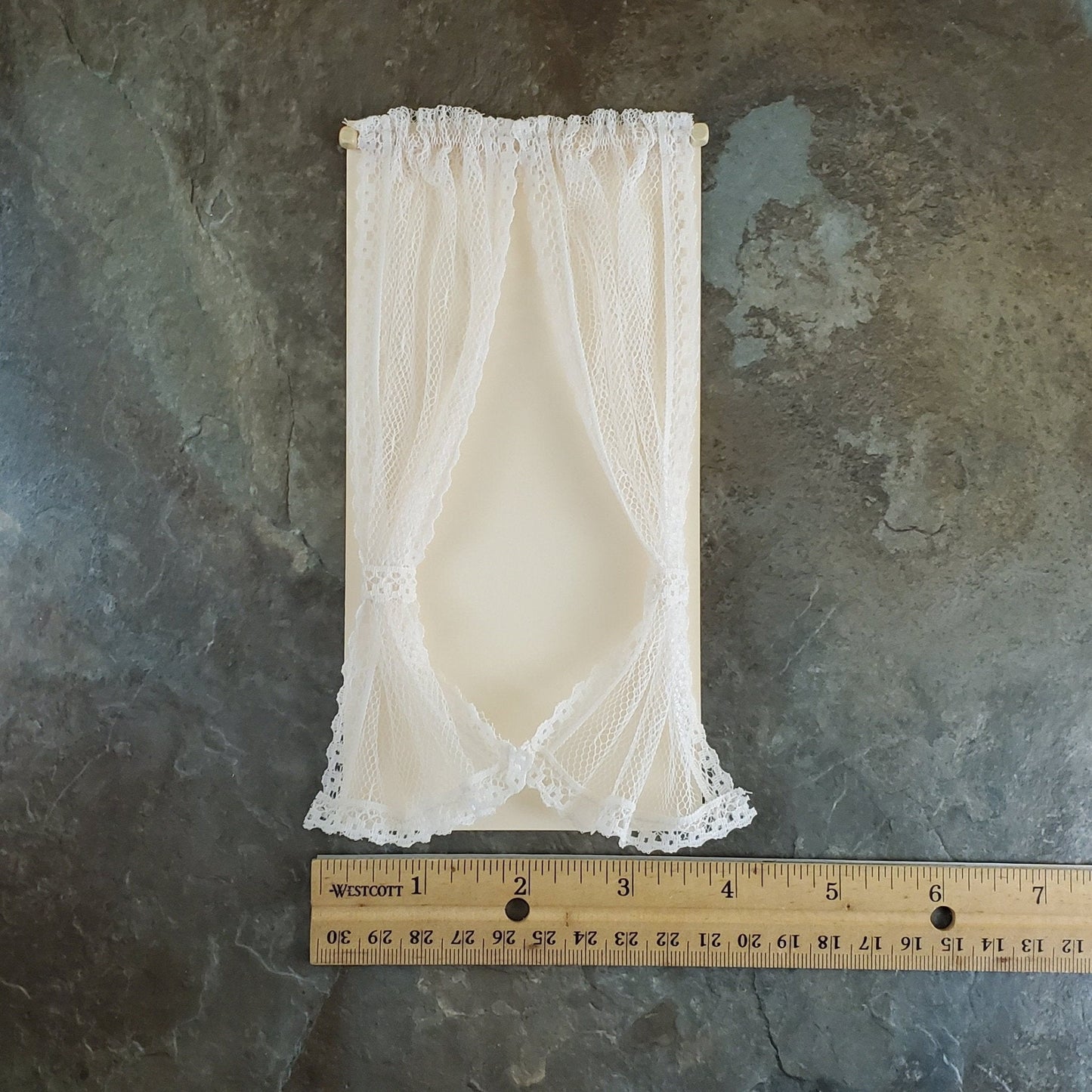 Dollhouse Miniature Lace Curtains Cream with Curtain Rod 1:12 Scale - Miniature Crush