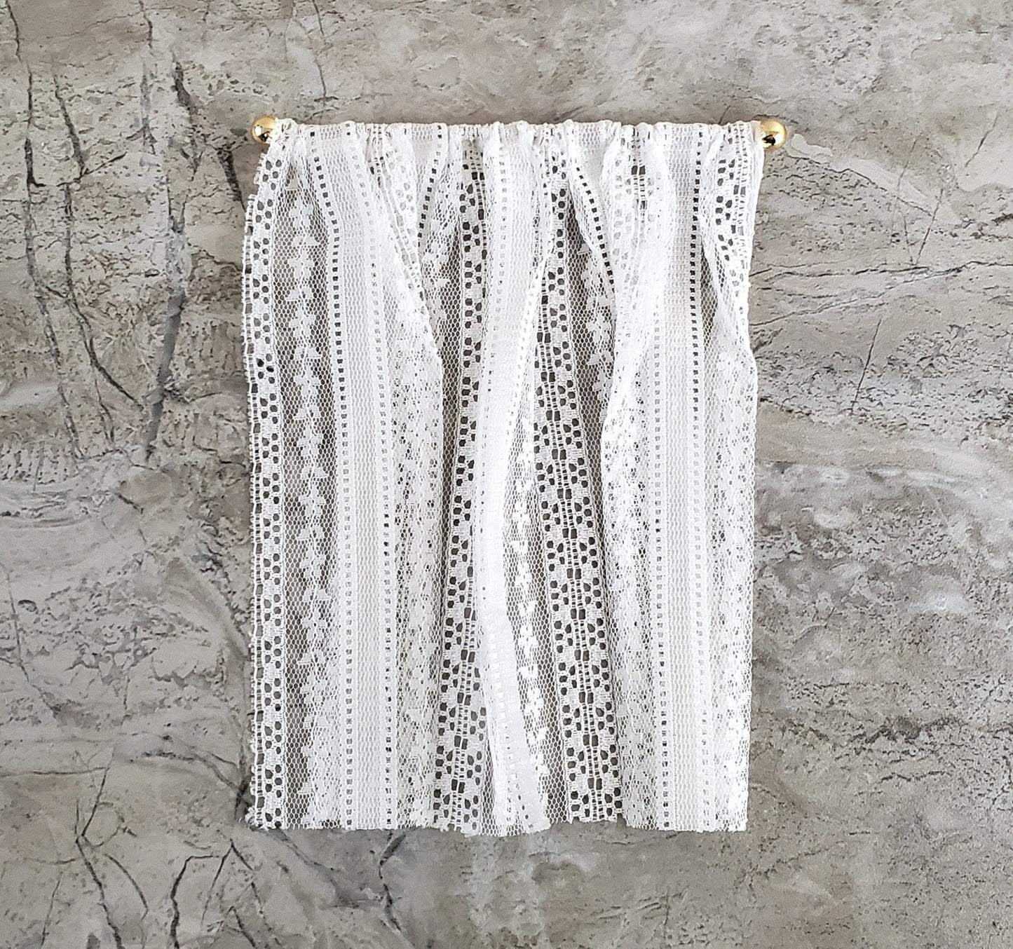 Dollhouse Miniature Lace Curtains White with Gold Curtain Rod 1:12 Scale 6 1/2" Long - Miniature Crush