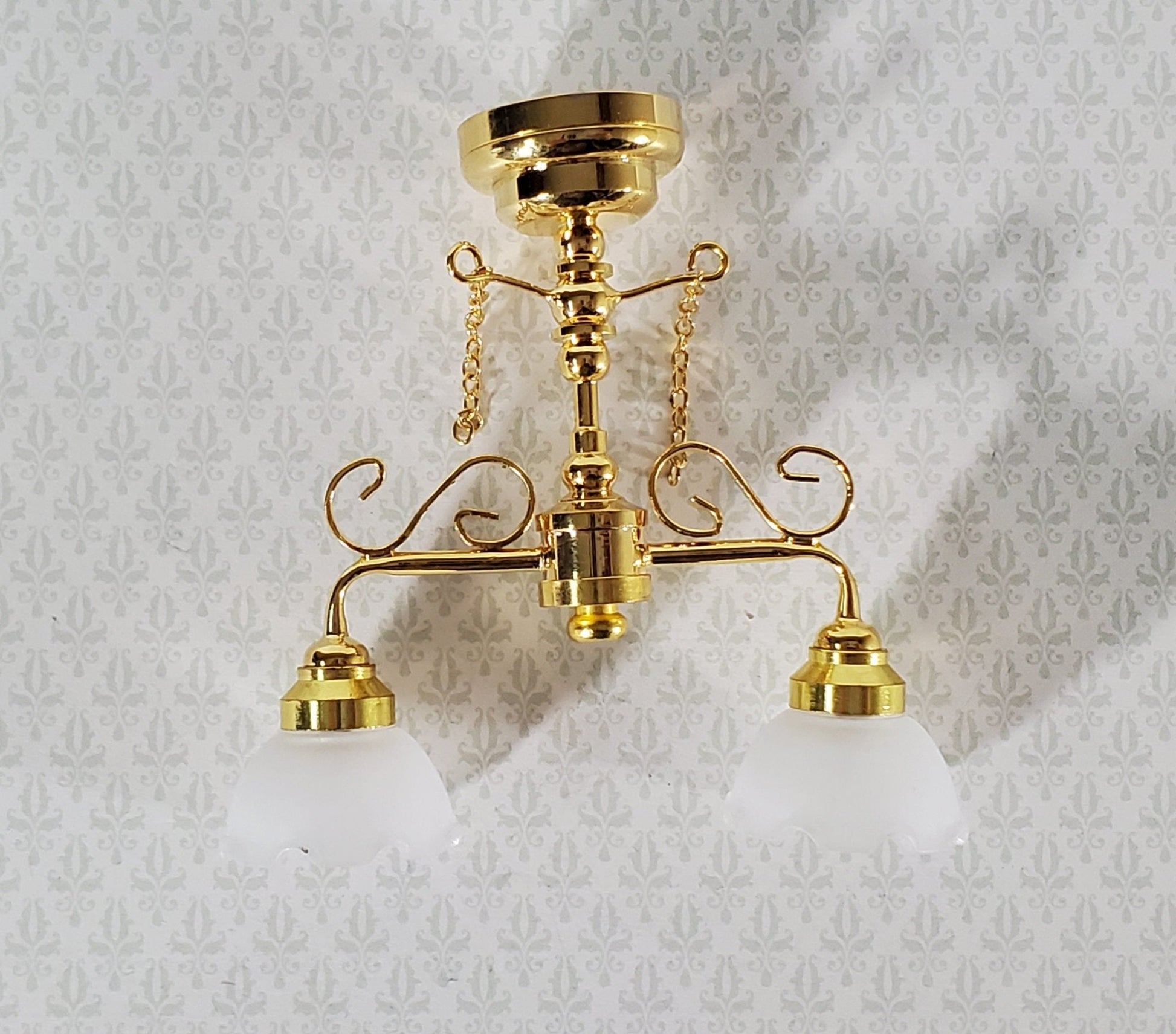 Dollhouse Miniature LED Battery Ceiling Light 2 Arm Chandelier 1:12 Scale LT7435 - Miniature Crush