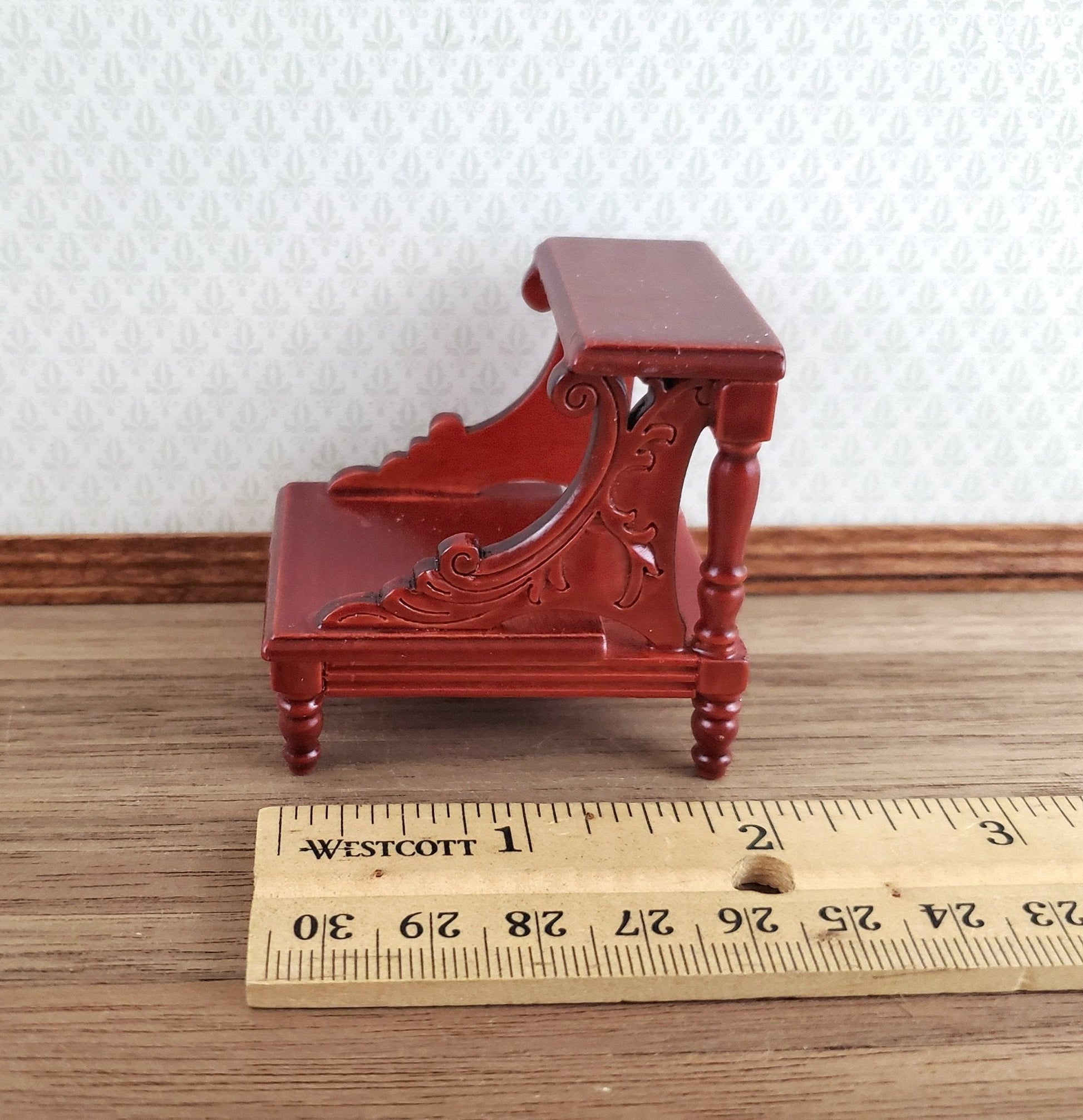Dollhouse Miniature Library or Bed Steps 1:12 Scale Wood Mahogany Finish - Miniature Crush