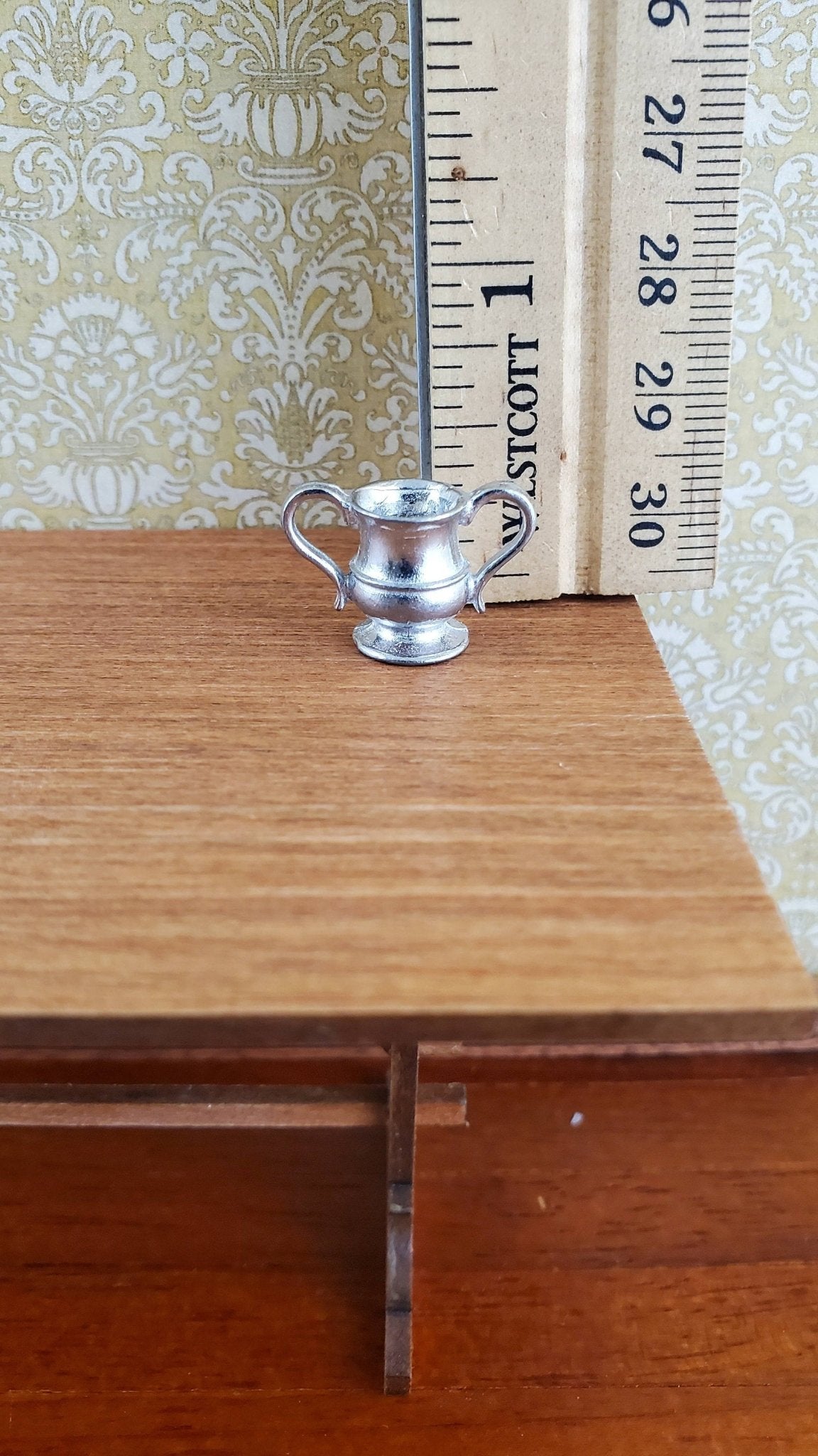 Dollhouse Miniature Loving Cup 2 Handled 1:12 Scale Cast Polished White Metal - Miniature Crush