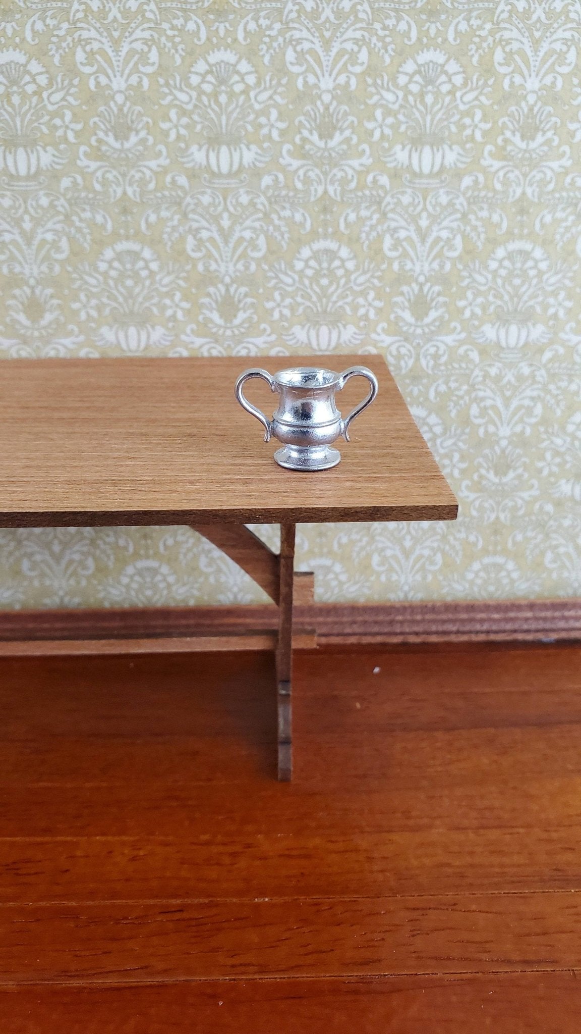 Dollhouse Miniature Loving Cup 2 Handled 1:12 Scale Cast Polished White Metal - Miniature Crush