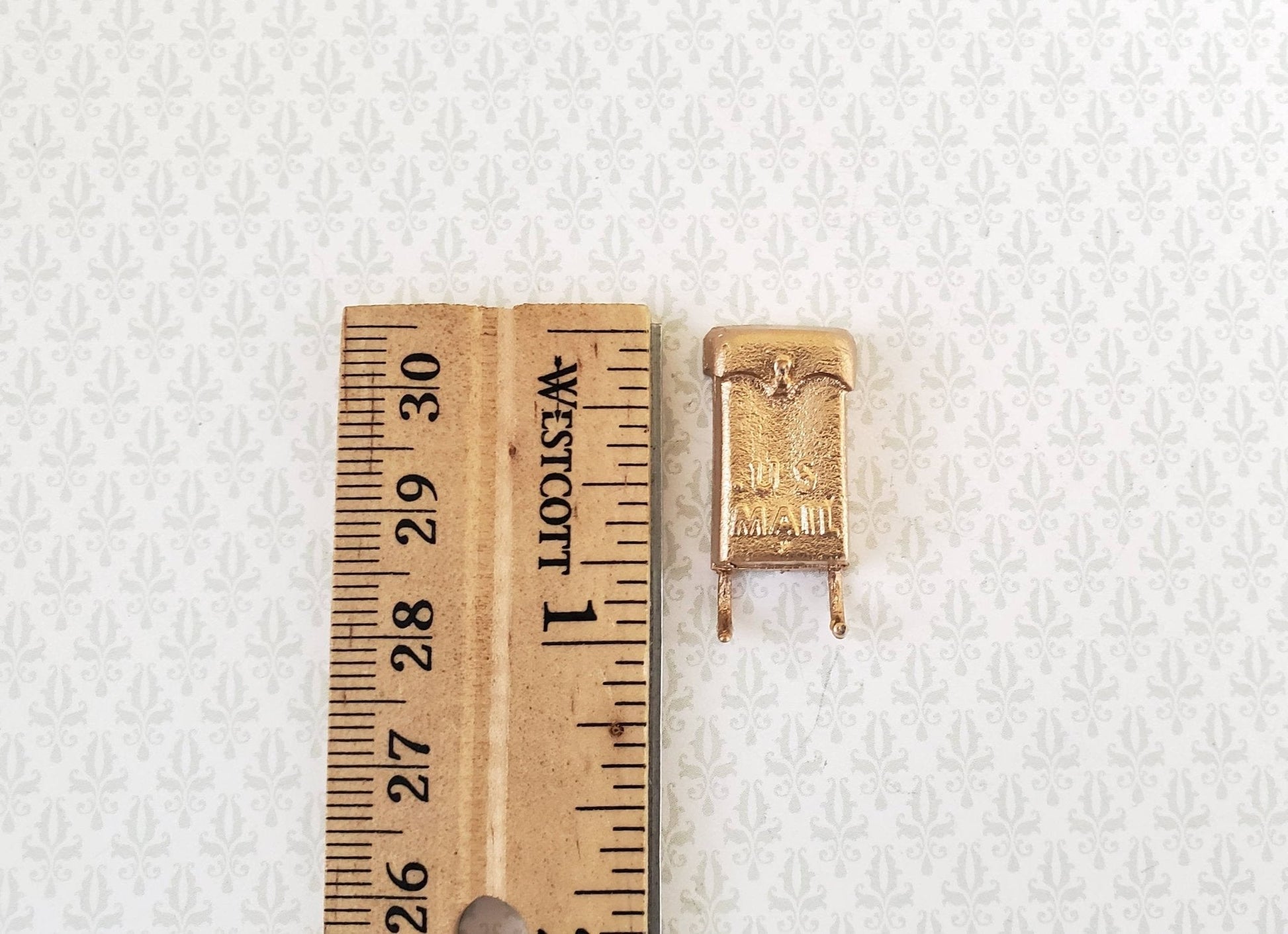 Dollhouse Miniature Mailbox Gold with Newspaper Hooks 1:12 Scale Accessory - Miniature Crush