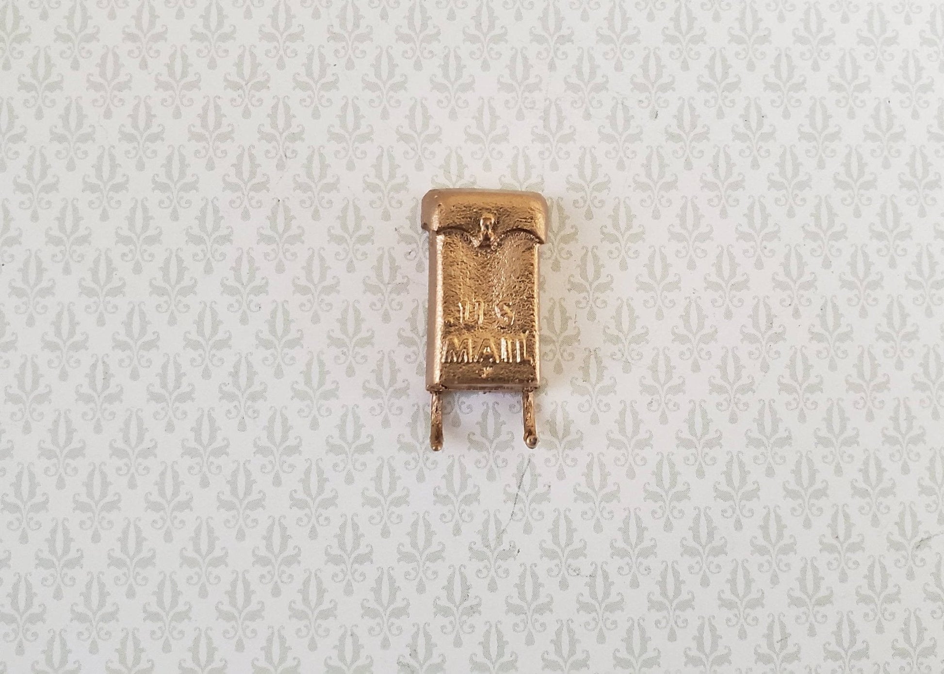 Dollhouse Miniature Mailbox Gold with Newspaper Hooks 1:12 Scale Accessory - Miniature Crush