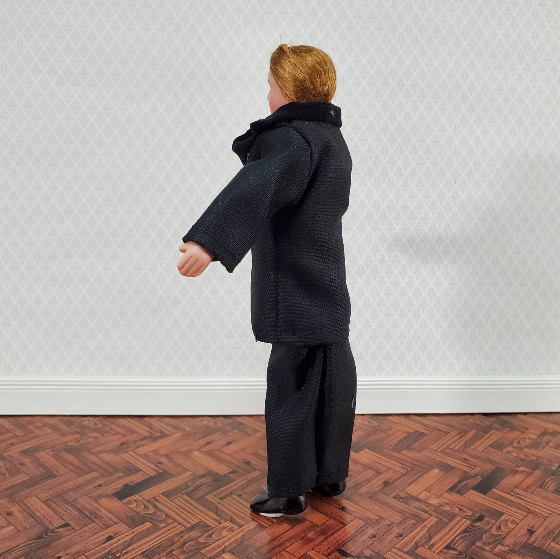 Dollhouse Miniature Man in Black Suit Doll Porcelain Dad Father 1:12 Scale - Miniature Crush