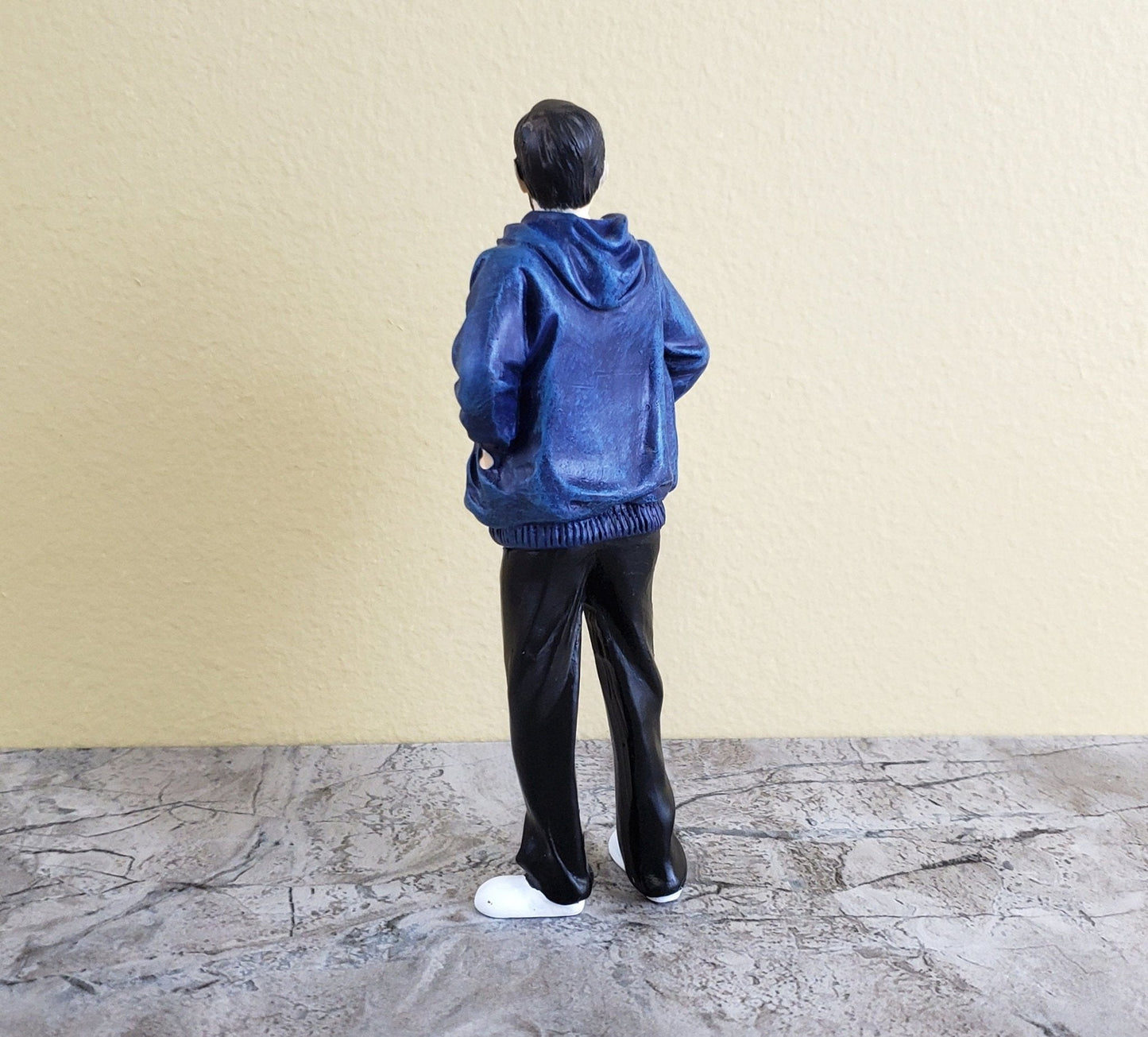 Dollhouse Miniature Man Modern Father Dad Standing Beard Blue Hoodie 1:12 Scale - Miniature Crush