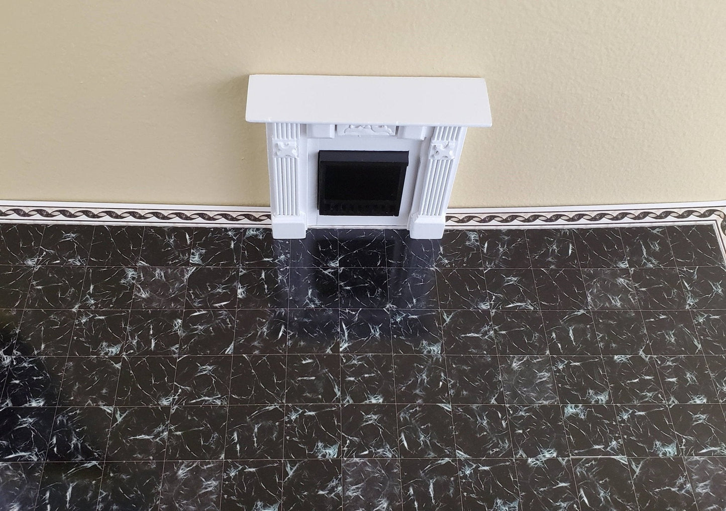 Dollhouse Miniature Marble Tile Flooring Sheet Black with White World Model 34737 1:12 Scale - Miniature Crush