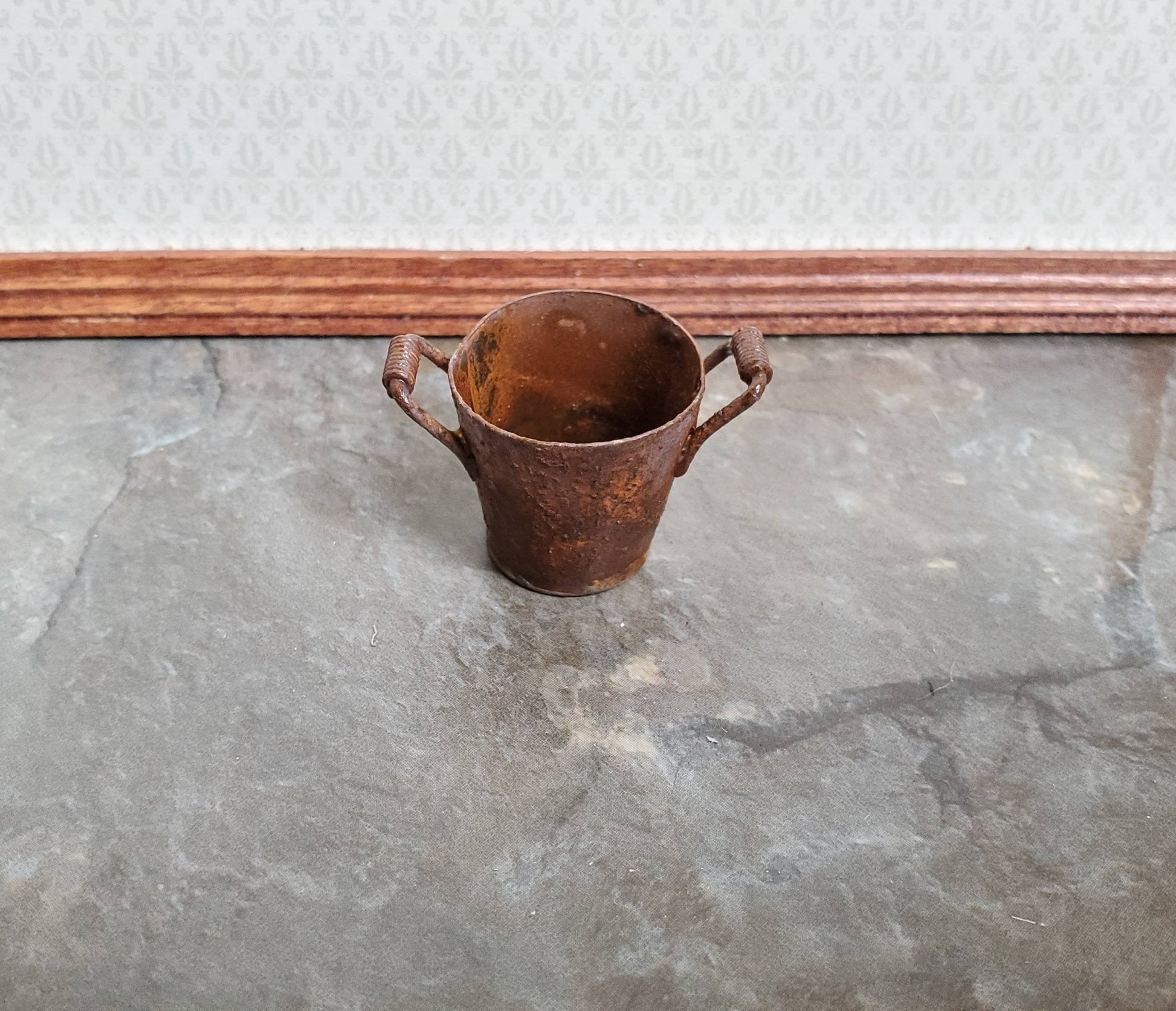 Dollhouse Miniature Metal Bucket Pail with Handles Rusted Aged 1:12 Scale Accessories - Miniature Crush