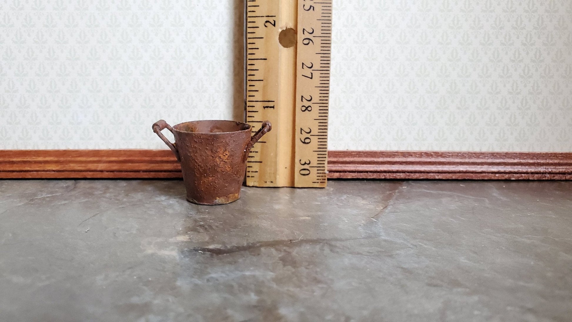 Dollhouse Miniature Metal Bucket Pail with Handles Rusted Aged 1:12 Scale Accessories - Miniature Crush