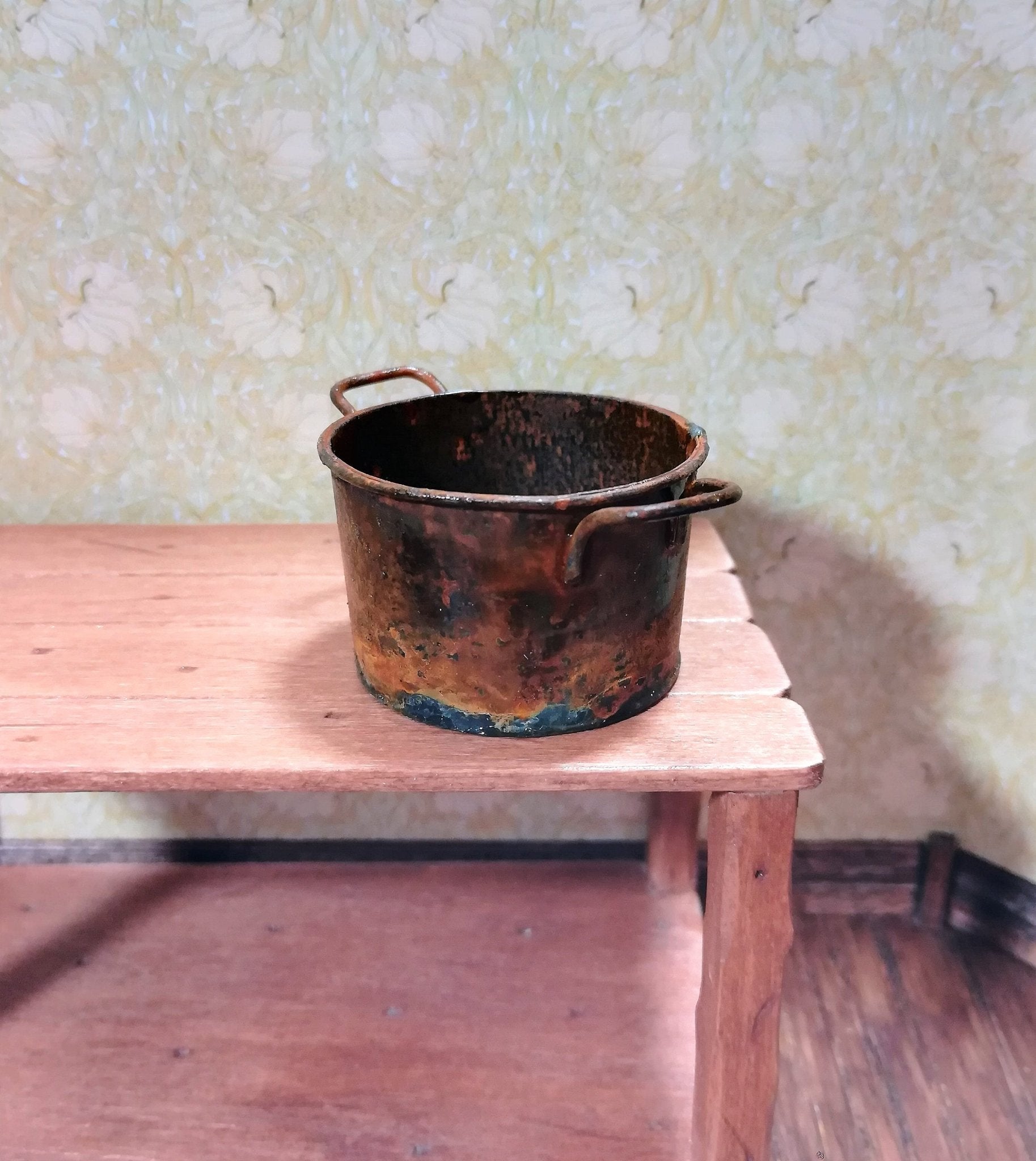 Dollhouse Miniature Metal Vat with Handles Large Rusted Aged 1:12 Scale - Miniature Crush