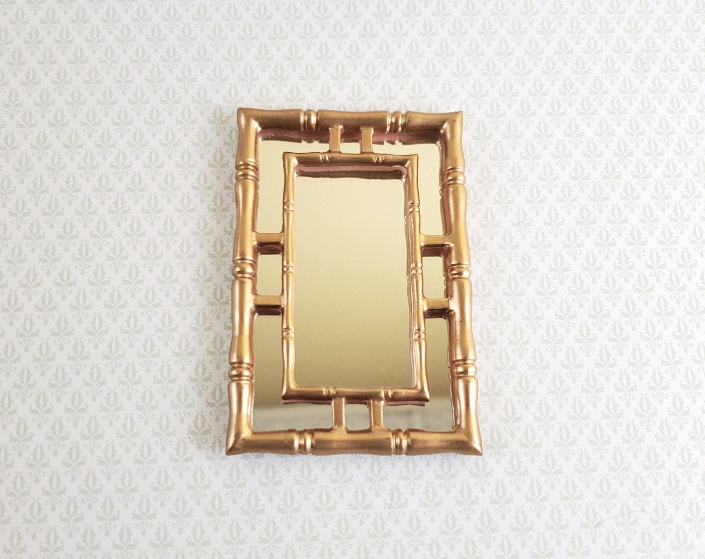 Dollhouse Miniature Mirror with Bamboo Style Gold Frame 1:12 Scale 3" x 2" - Miniature Crush