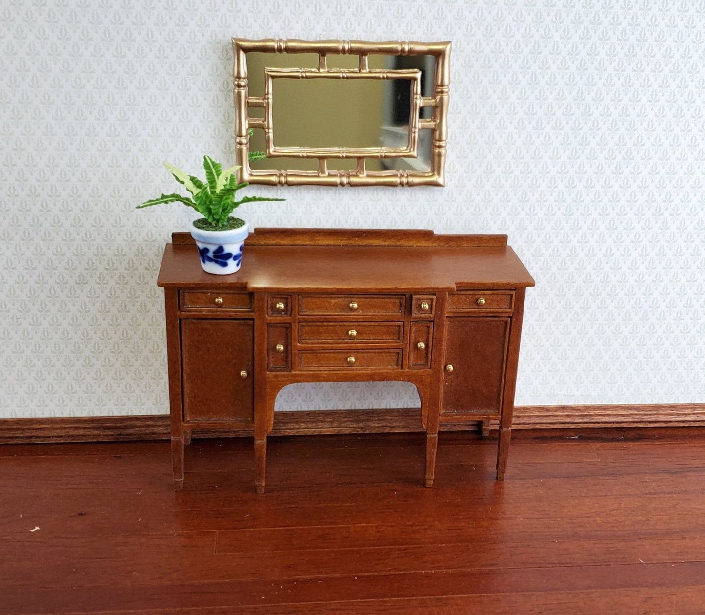Dollhouse Miniature Mirror with Bamboo Style Gold Frame 1:12 Scale 3" x 2" - Miniature Crush