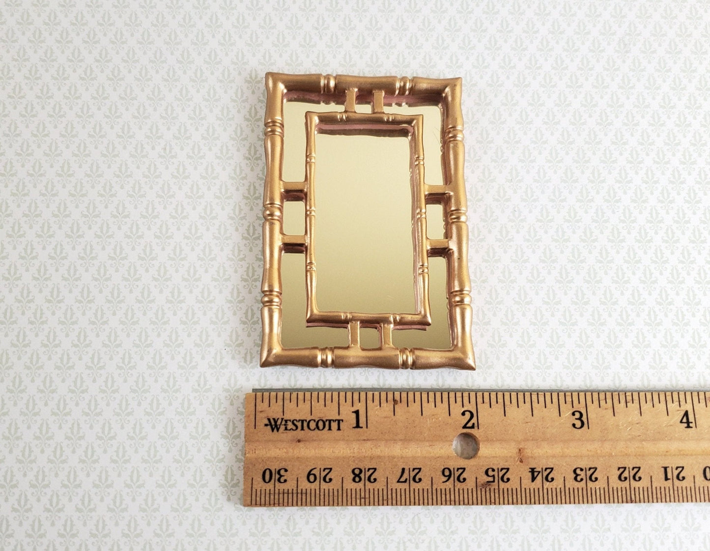 Dollhouse Miniature Mirror with Bamboo Style Gold Frame 1:12 Scale 3" x 2" - Miniature Crush