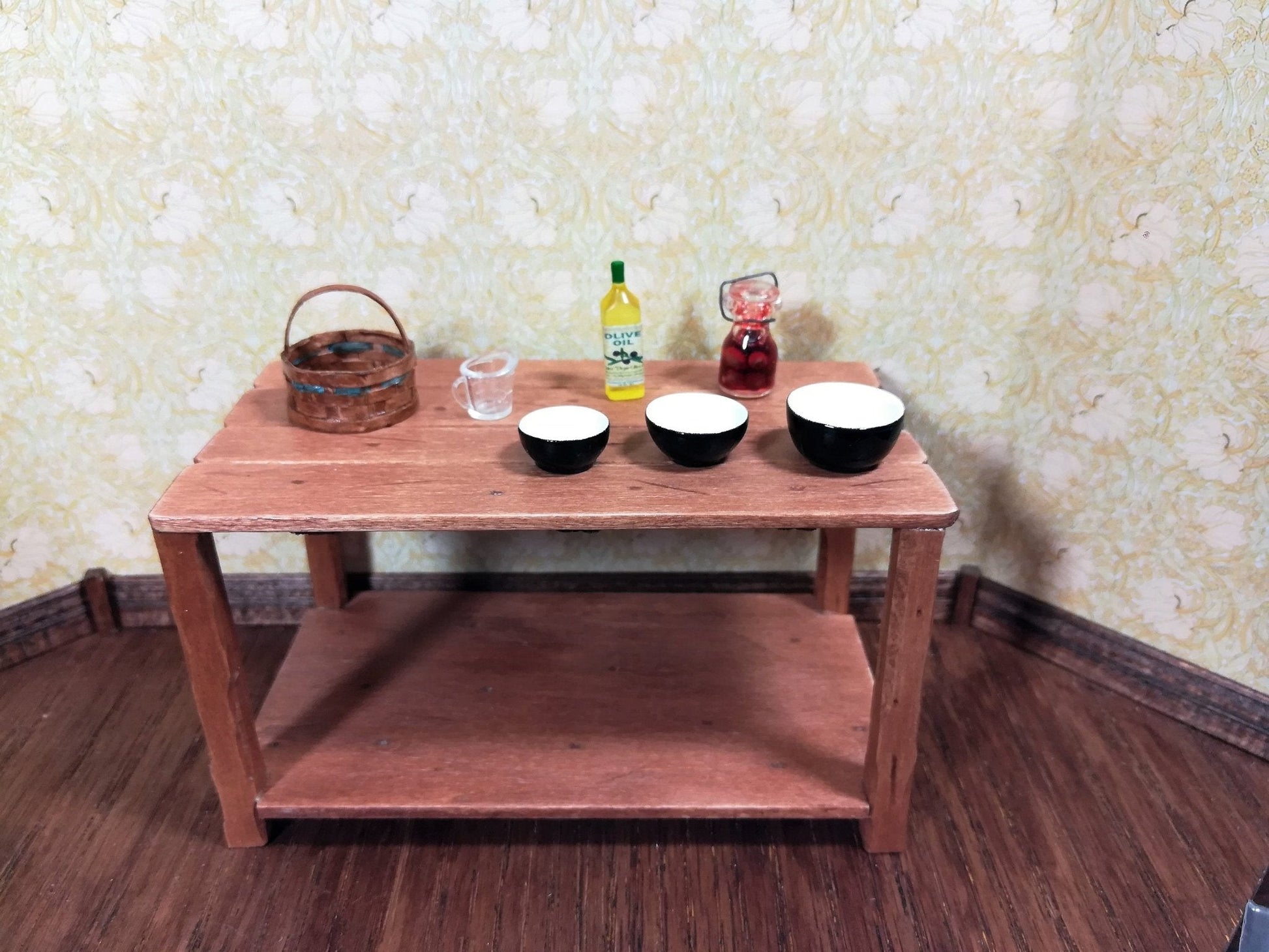 Dollhouse Miniature Mixing Bowls Set of 3 Ceramic Stacking Black and White 1:12 Scale - Miniature Crush