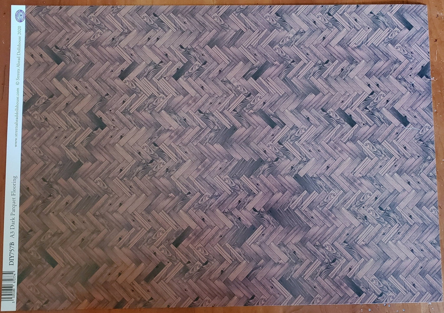Dollhouse Miniature Parquet Wood Flooring Dark Paper Card Stock Glossy 1:12 Scale - Miniature Crush