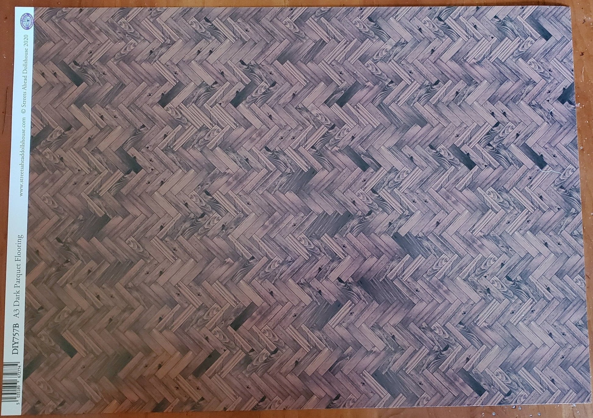 Dollhouse Miniature Parquet Wood Flooring Dark Paper Card Stock Glossy 1:12 Scale - Miniature Crush