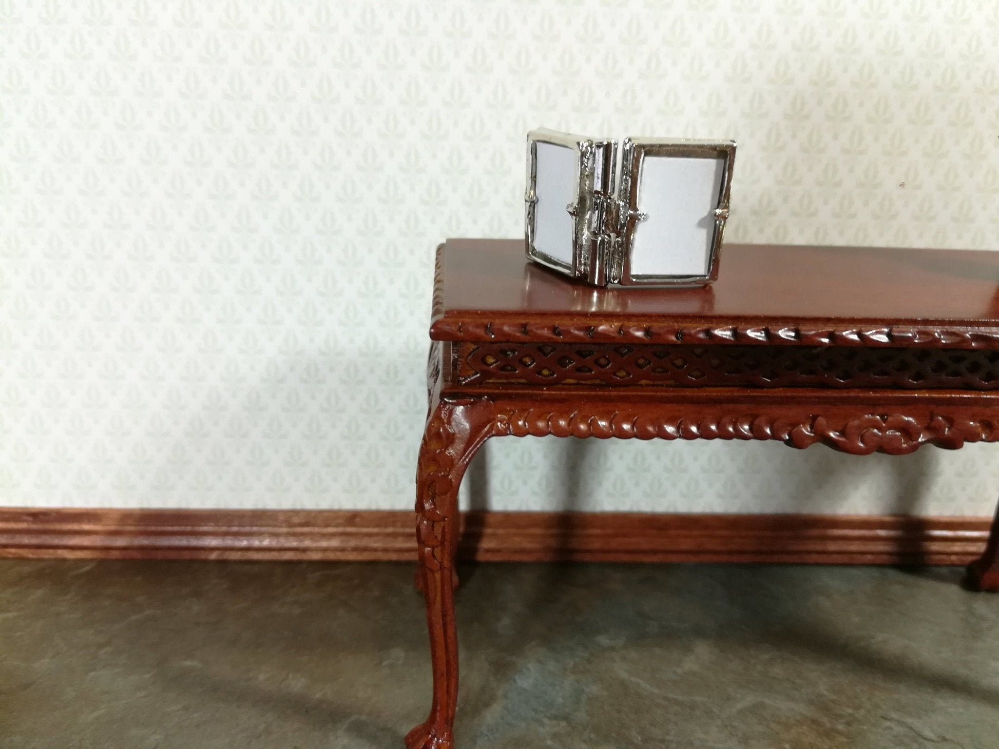 Dollhouse Miniature Picture Frame Fancy Silver Double for Photos 1:12 Scale - Miniature Crush