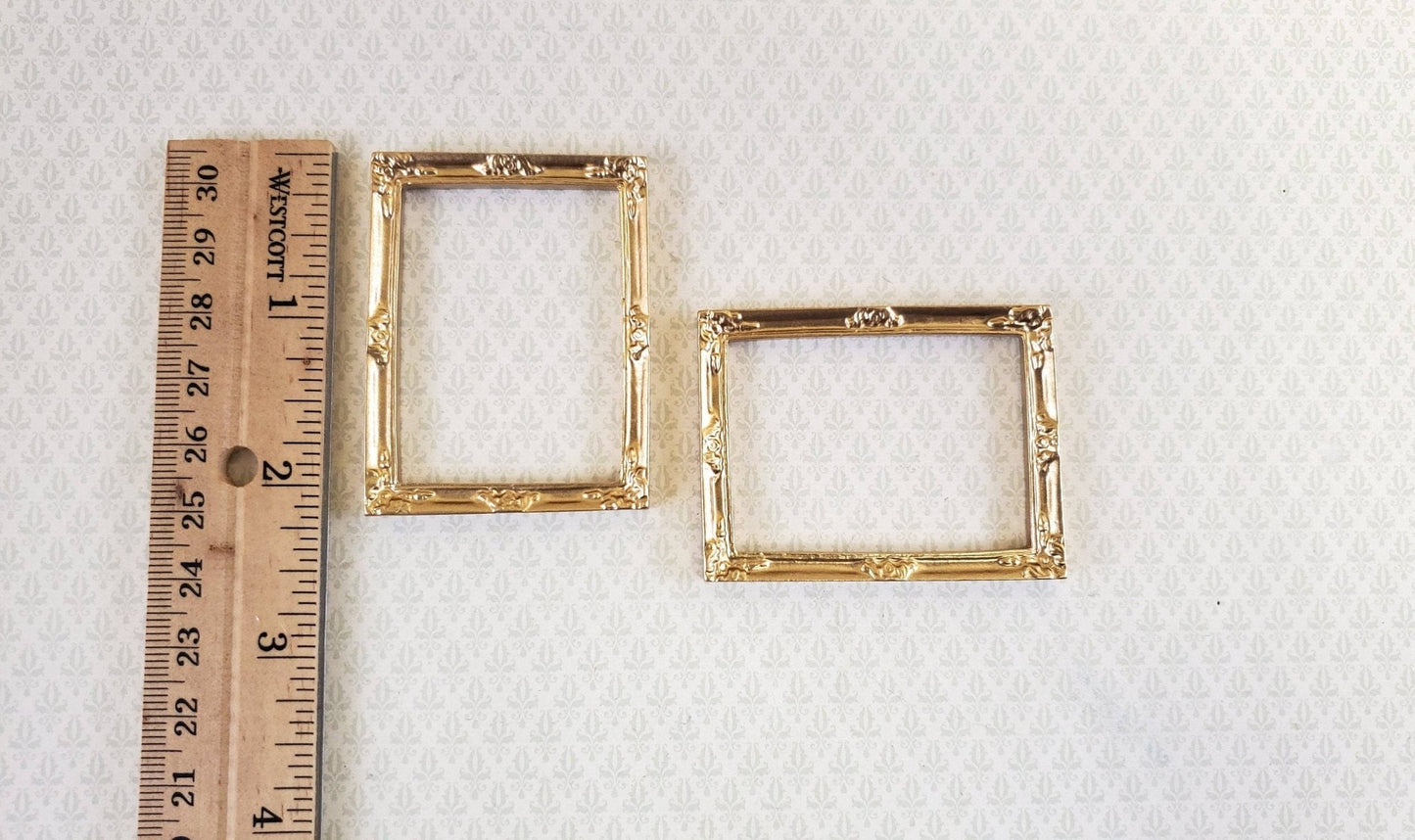 Dollhouse Miniature Picture Frame x2 Gold for Paintings Medium Size 1:12 Scale - Miniature Crush