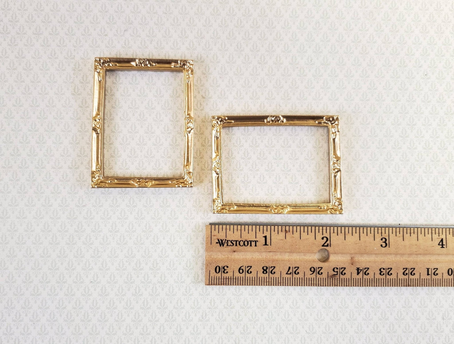 Dollhouse Miniature Picture Frame x2 Gold for Paintings Medium Size 1:12 Scale - Miniature Crush