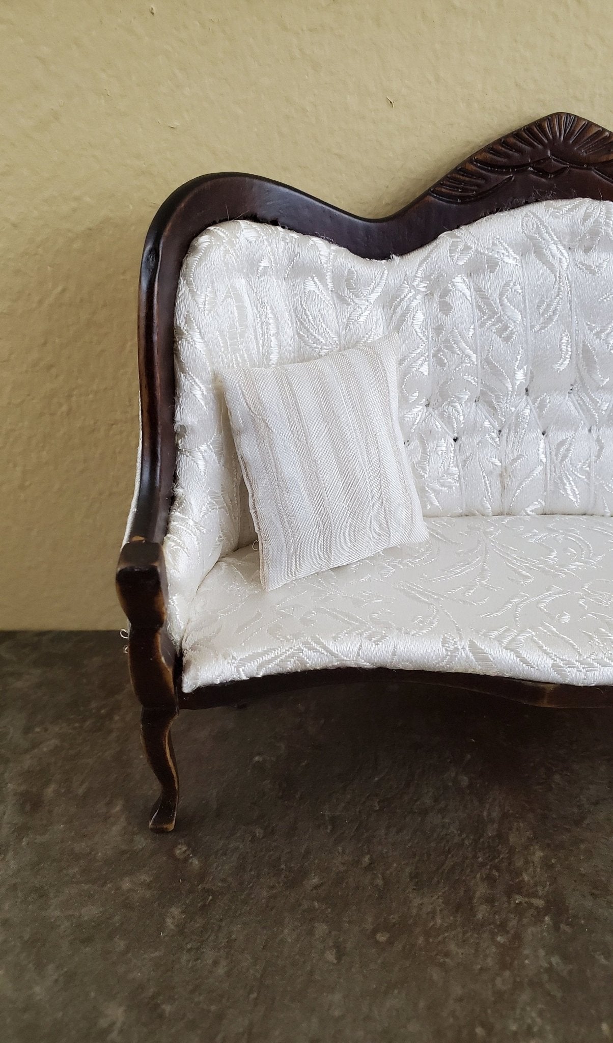 Dollhouse Miniature Pillow Ecru Striped Handmade 1:12 Scale 1 1/2" - Miniature Crush