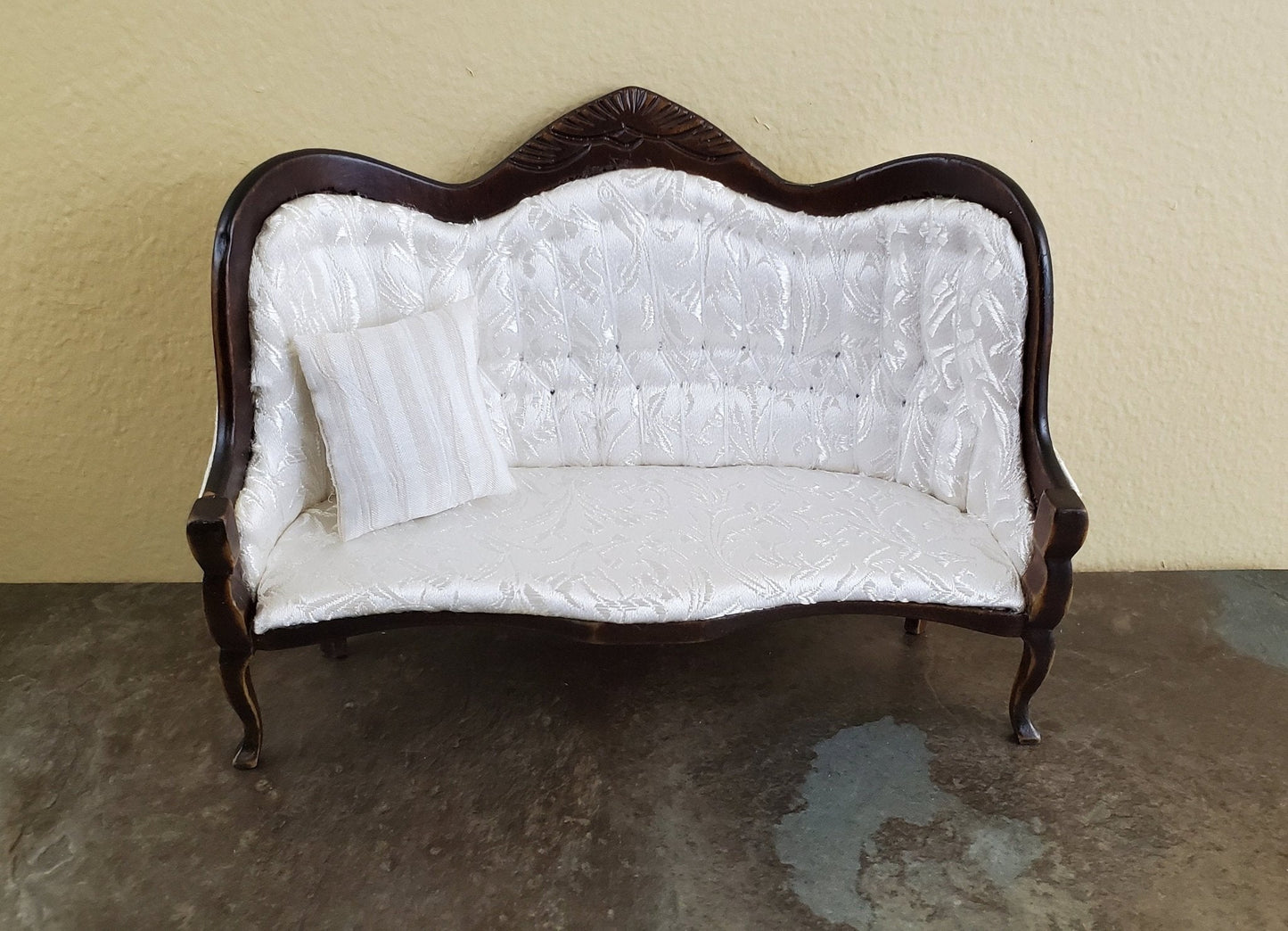 Dollhouse Miniature Pillow Ecru Striped Handmade 1:12 Scale 1 1/2" - Miniature Crush