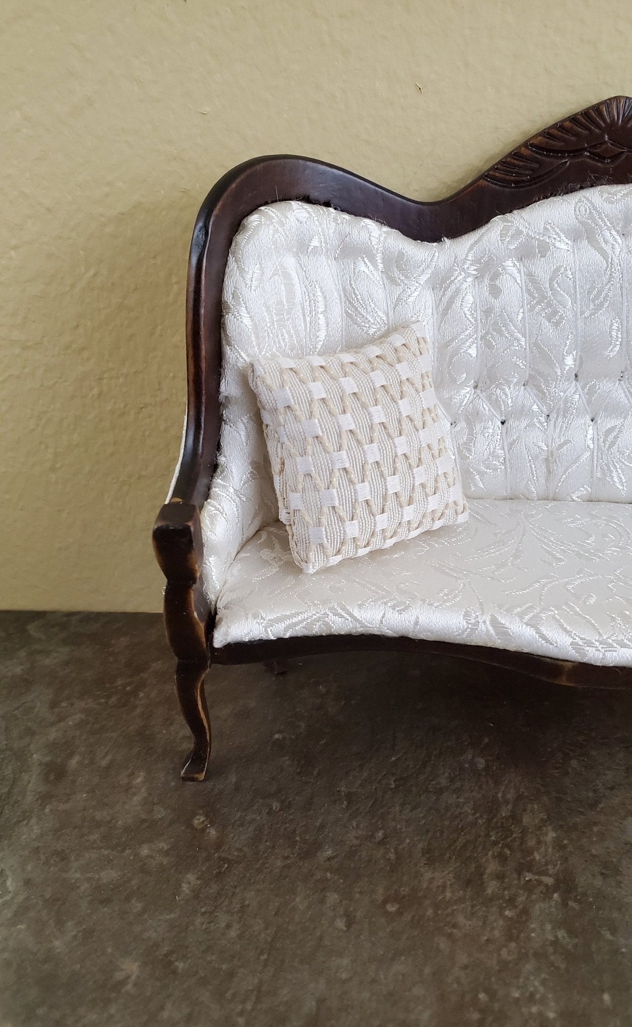 Dollhouse Miniature Pillow Ecru Weave Handmade 1:12 Scale 1 1/2" - Miniature Crush