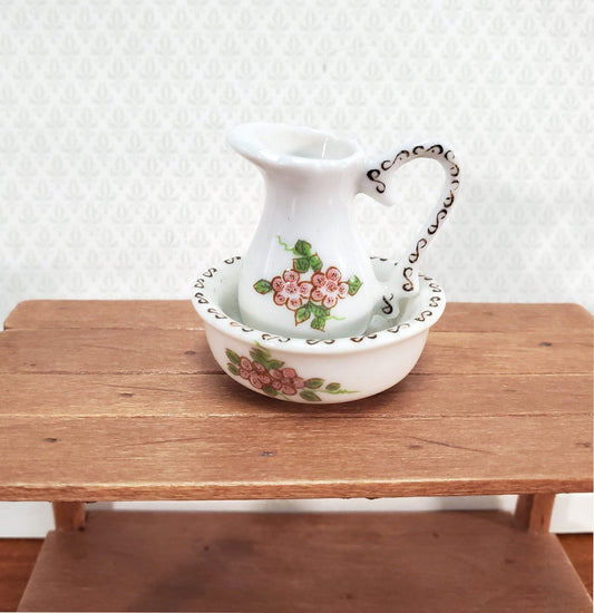 Dollhouse Miniature Pitcher with Handle and Bowl Wash Basin LARGE Ceramic - Miniature Crush