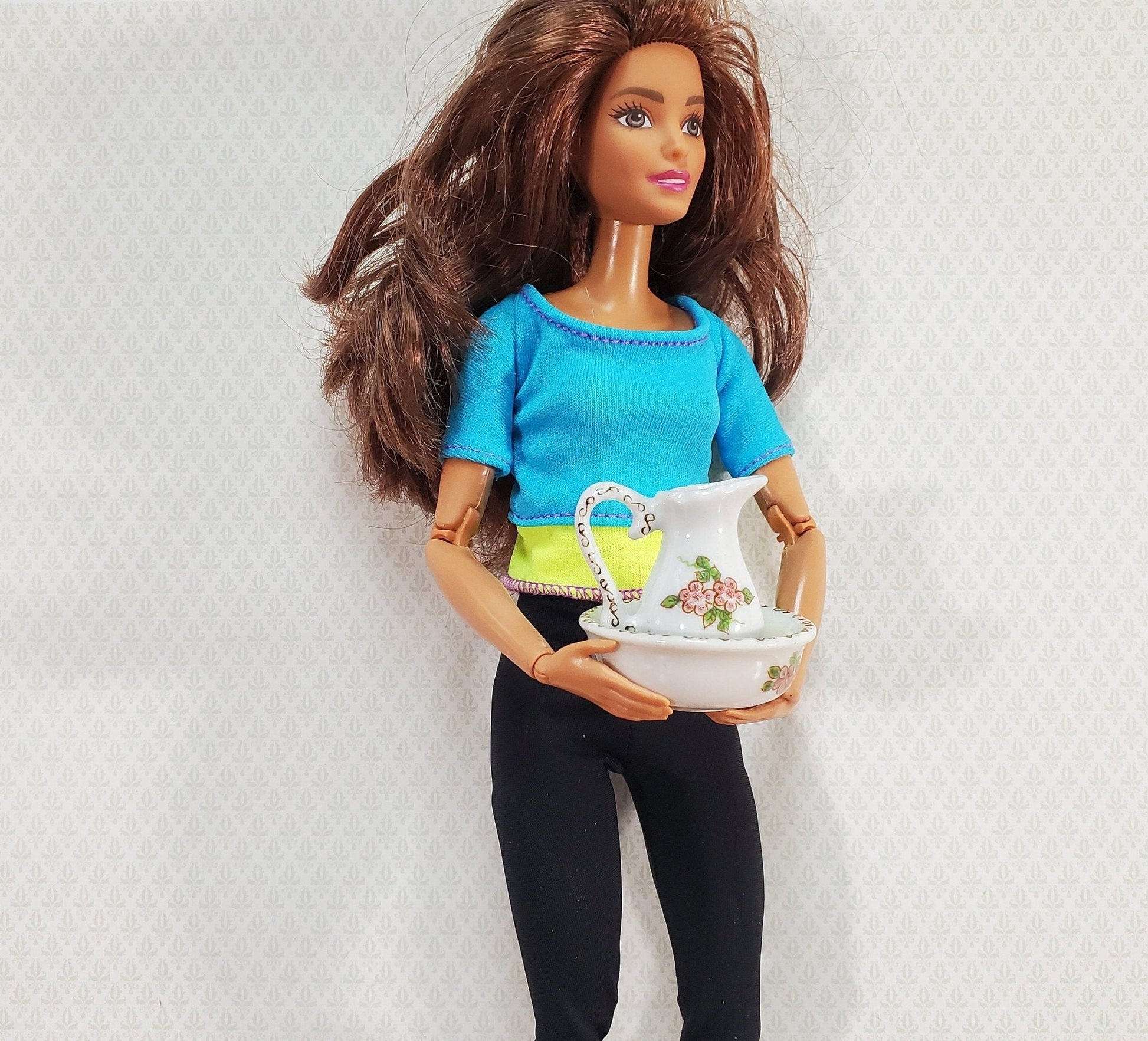 Dollhouse Miniature Pitcher with Handle and Bowl Wash Basin LARGE Ceramic - Miniature Crush