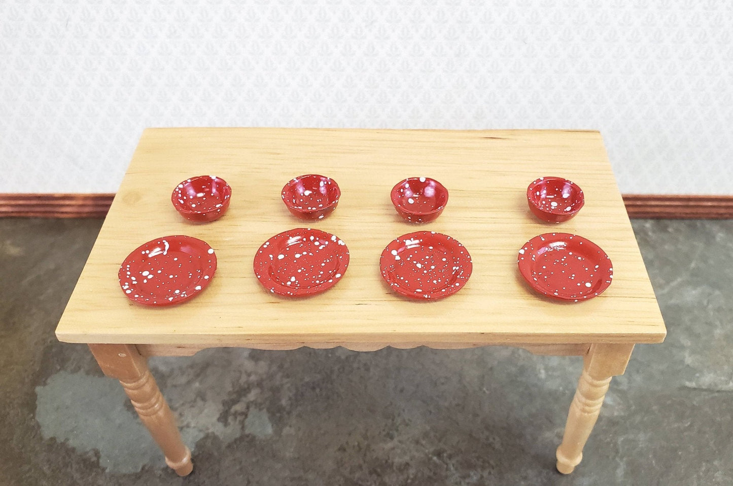 Dollhouse Miniature Plates & Bowls Red Speckled 1:12 Scale Kitchen Accessories - Miniature Crush