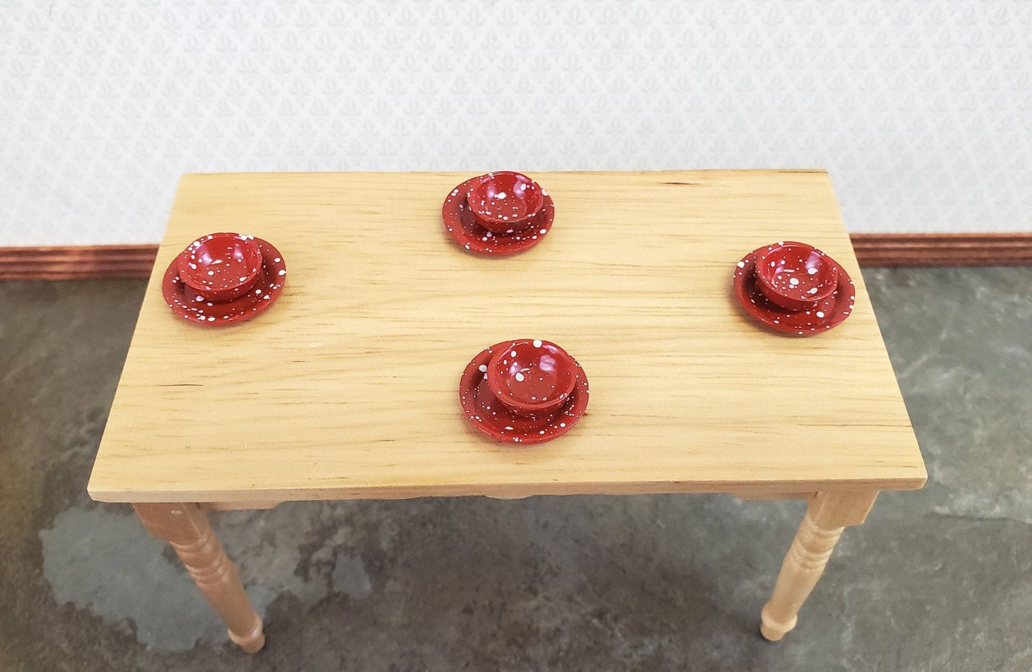 Dollhouse Miniature Plates & Bowls Red Speckled 1:12 Scale Kitchen Accessories - Miniature Crush