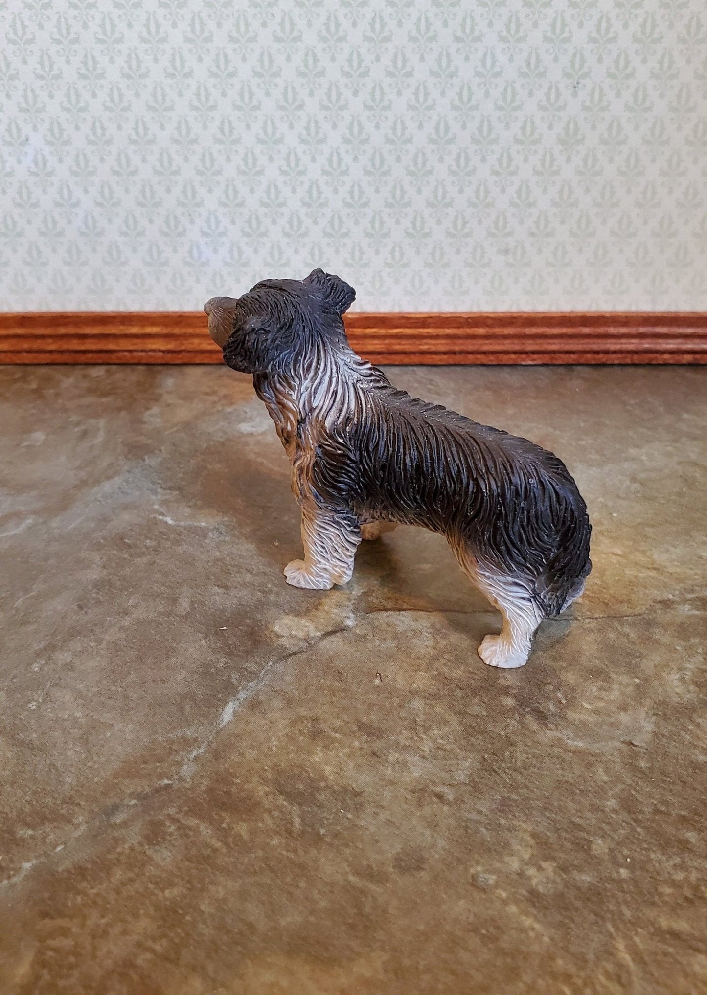 Dollhouse Miniature Puppy Dog Australian Shepherd 1:12 Scale Pet Black & White - Miniature Crush