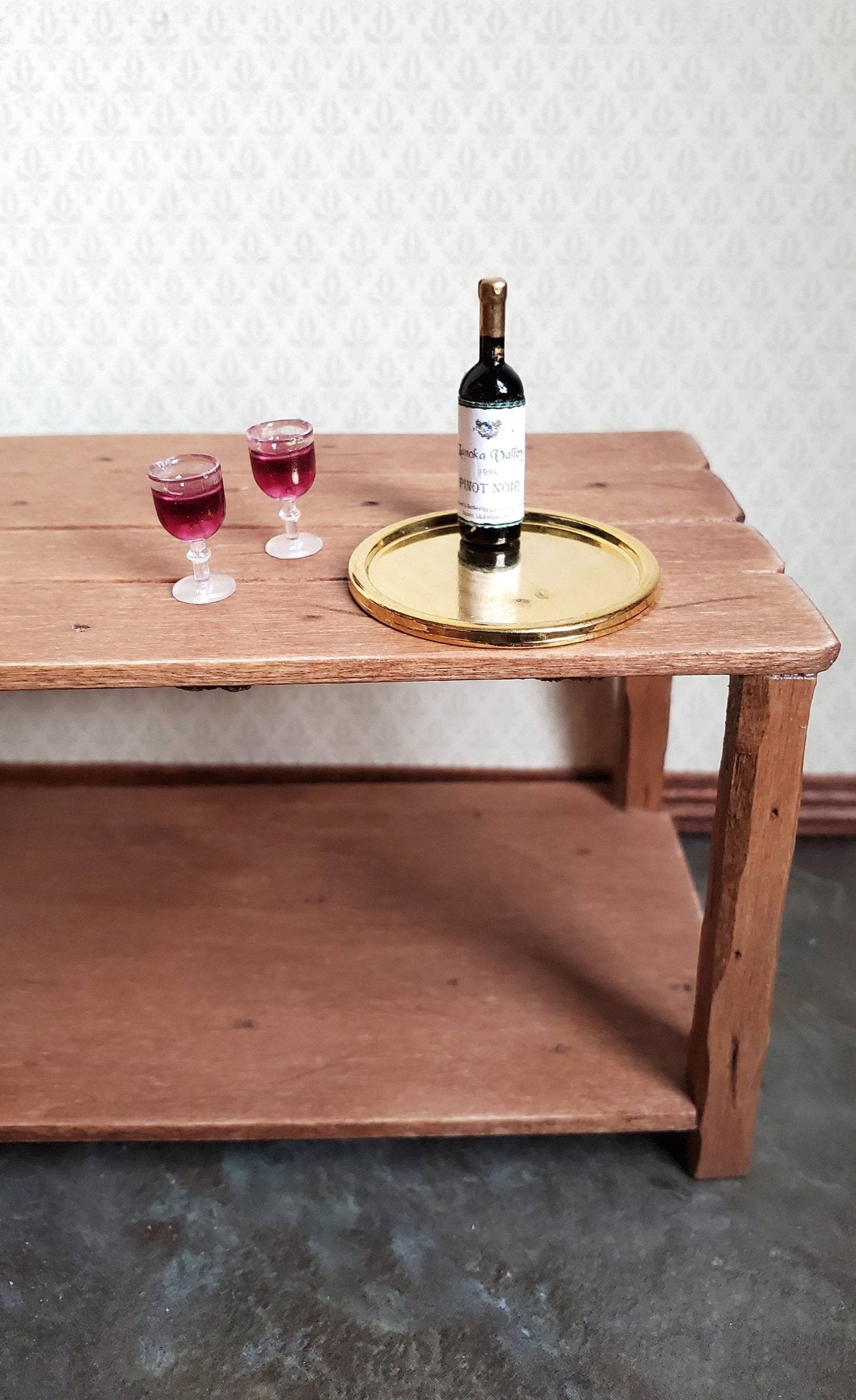 Dollhouse Miniature Red Wine Bottle & 2 Filled Wine Glasses on Tray 1:12 Scale - Miniature Crush