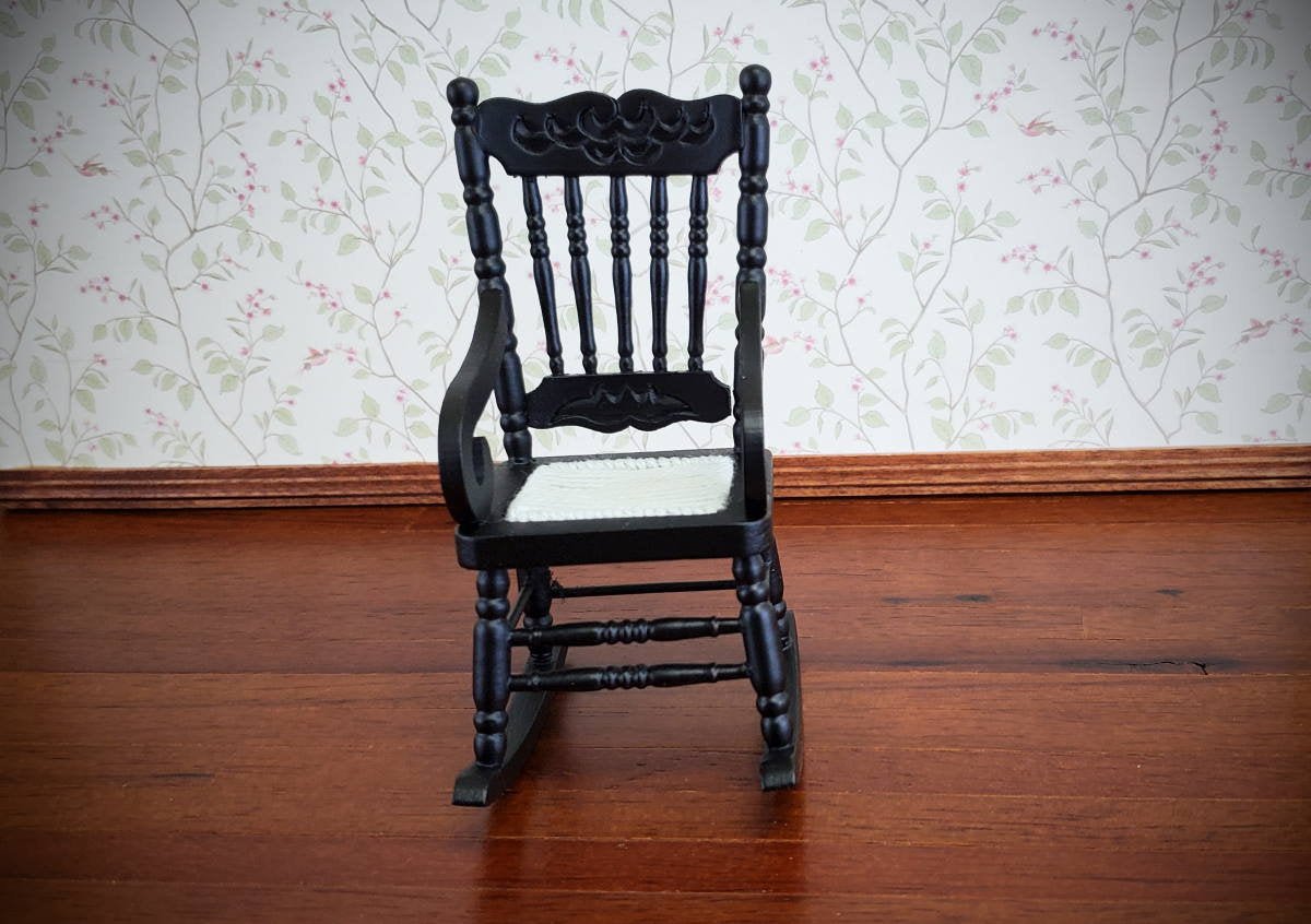 Dollhouse Miniature Rocking Chair Wood Black Finish 1:12 Scale Christmas Ornament - Miniature Crush
