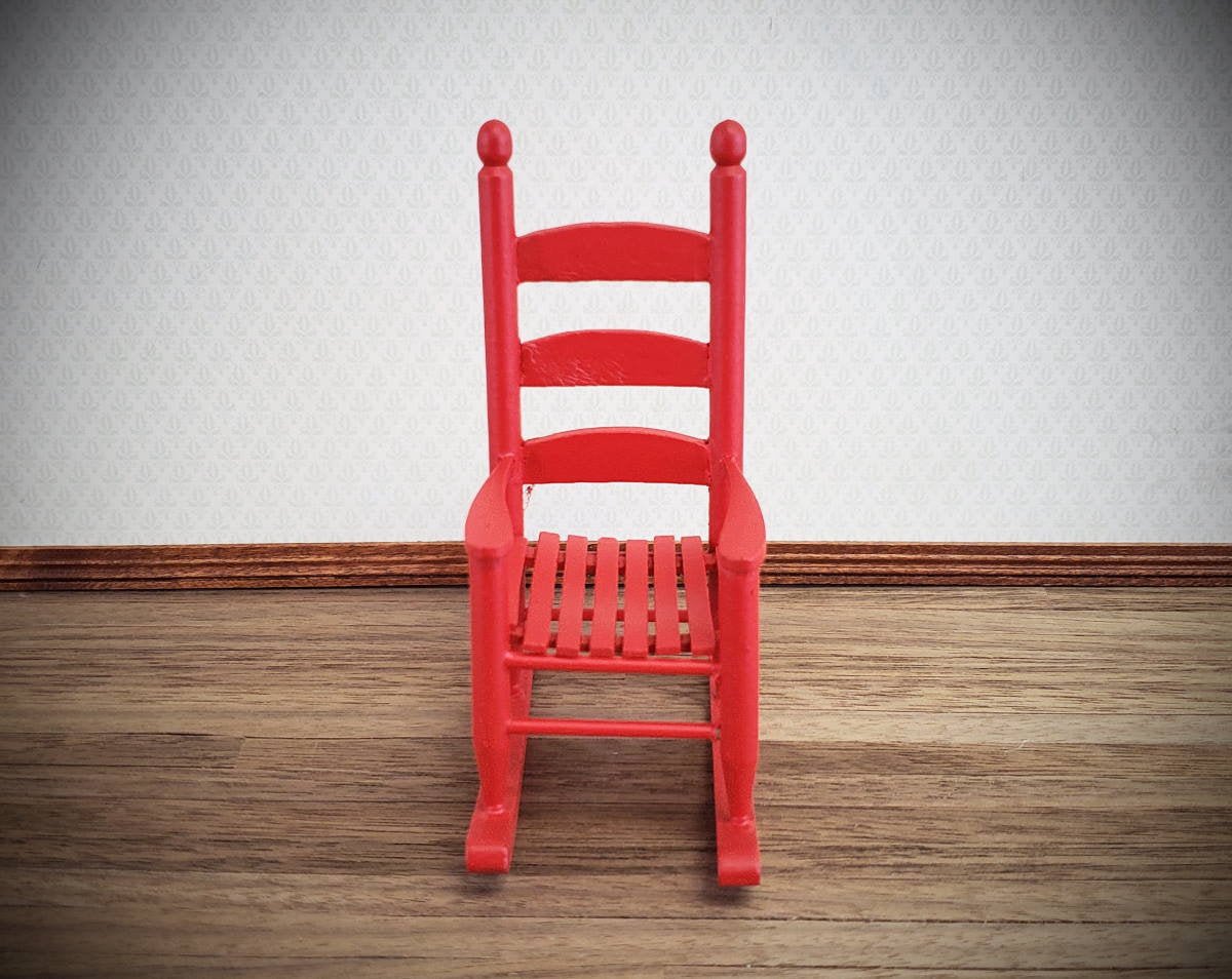 Dollhouse Miniature Rocking Chair Wood with Red Finish Classic Style 1:12 Scale Christmas Ornament - Miniature Crush