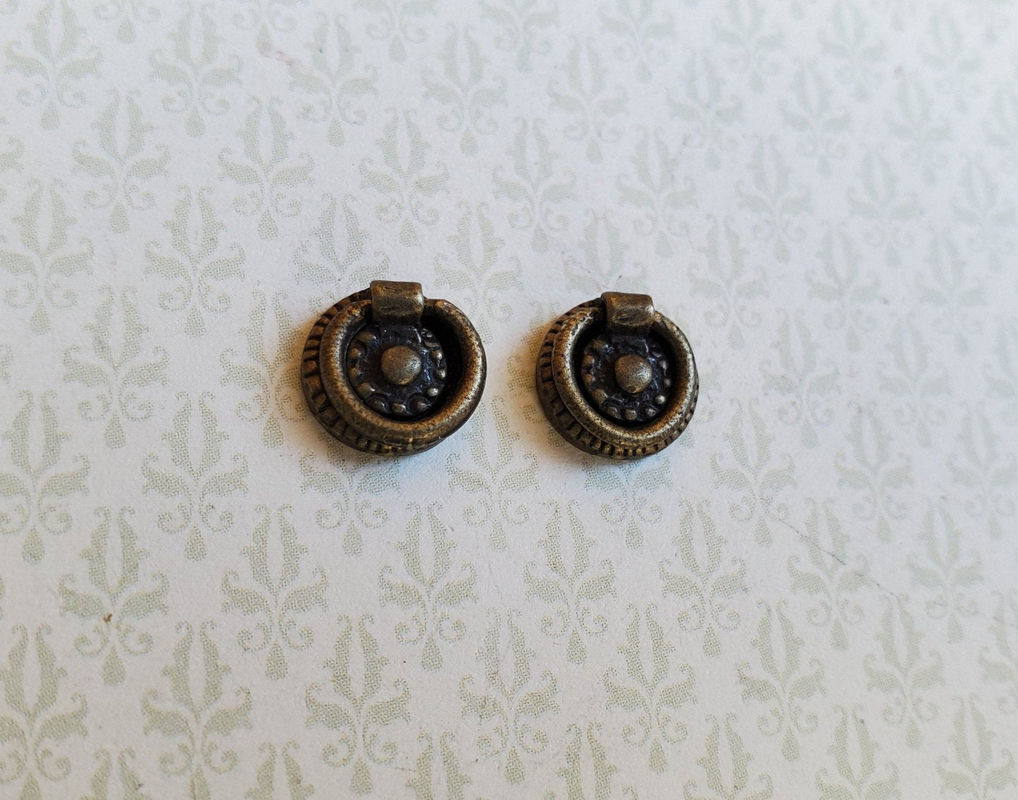 Dollhouse Miniature Round Drawer Pulls with Round Handle 1:12 Scale Antique Bronze - Miniature Crush