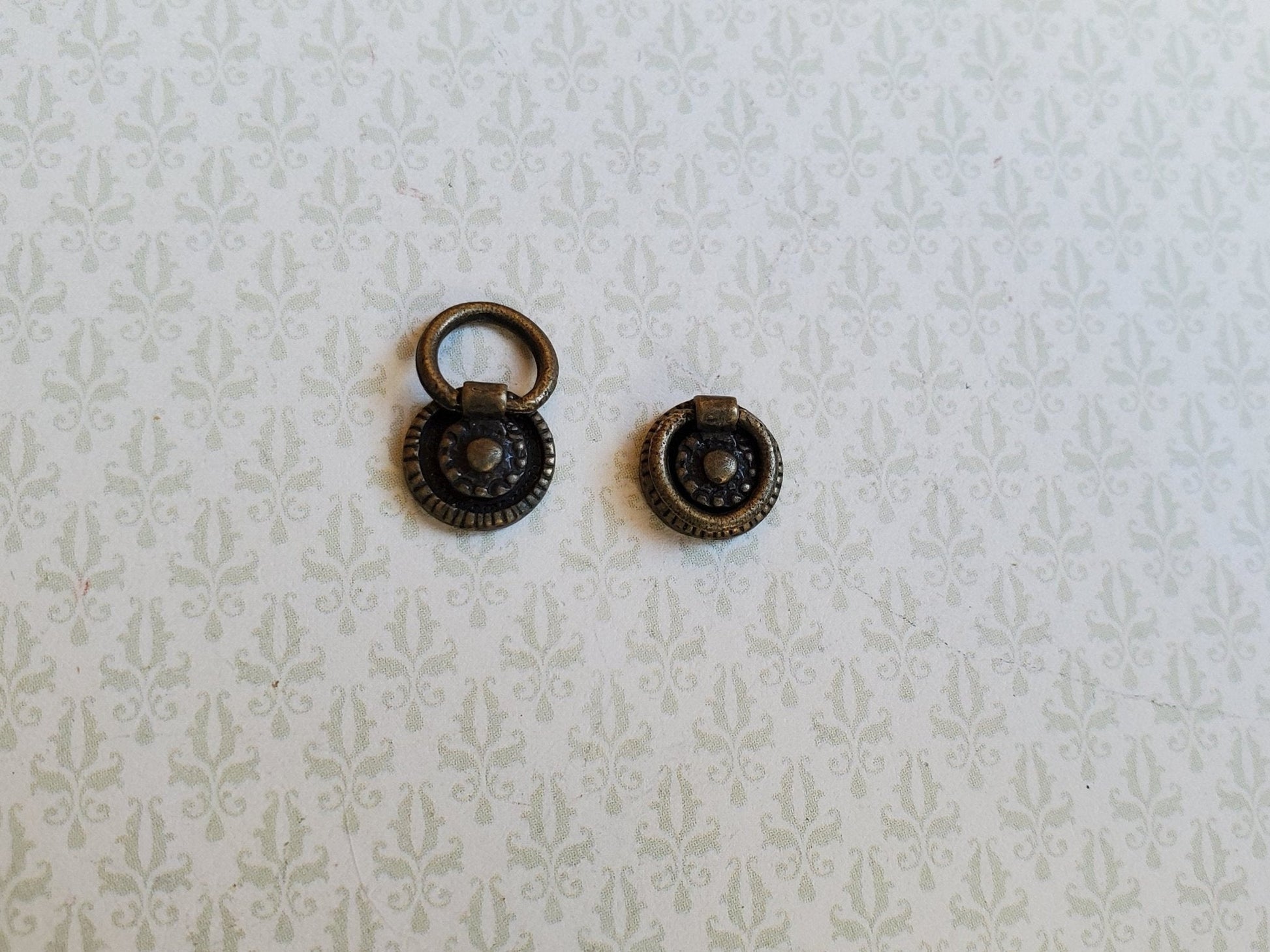 Dollhouse Miniature Round Drawer Pulls with Round Handle 1:12 Scale Antique Bronze - Miniature Crush
