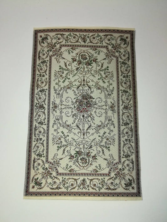 Dollhouse Miniature Rug Cream & Brown 7" x 4 3/8" Woven Fabric 1:12 Scale - Miniature Crush