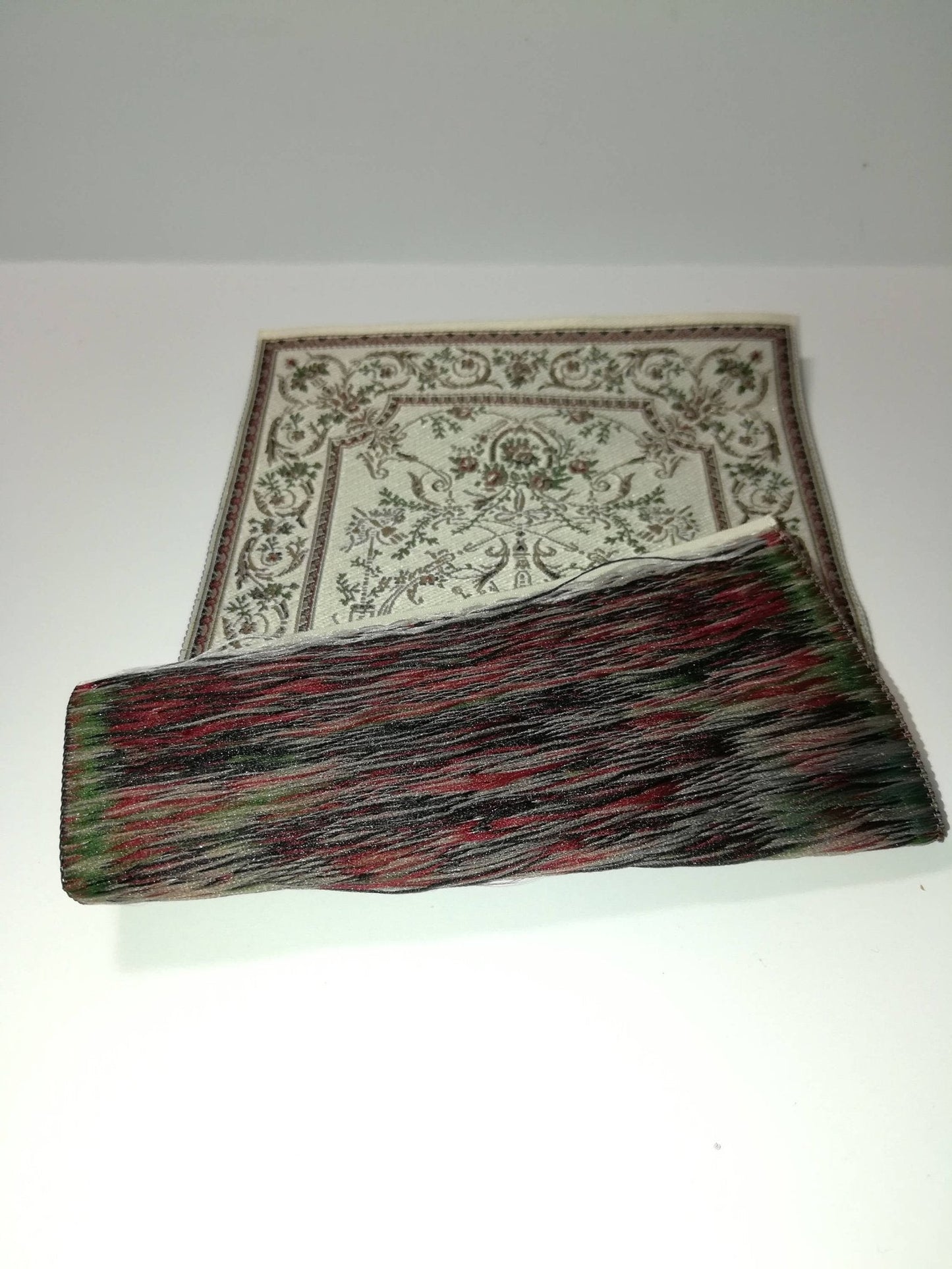 Dollhouse Miniature Rug Cream & Brown 7" x 4 3/8" Woven Fabric 1:12 Scale - Miniature Crush