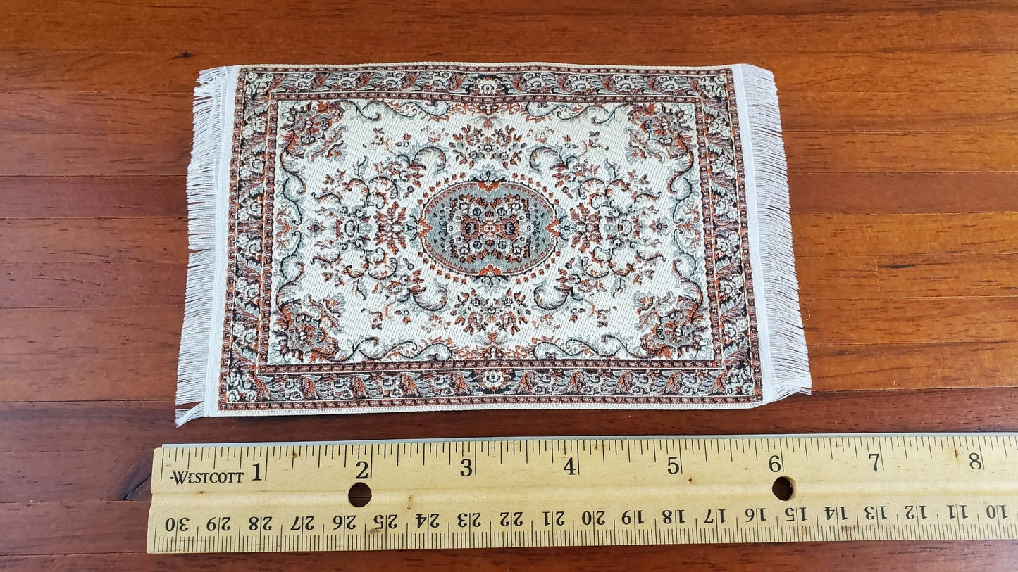 Dollhouse Miniature Rug Small Beige 6 1/4" x 3 3/4" with Fringe 1:12 Scale - Miniature Crush