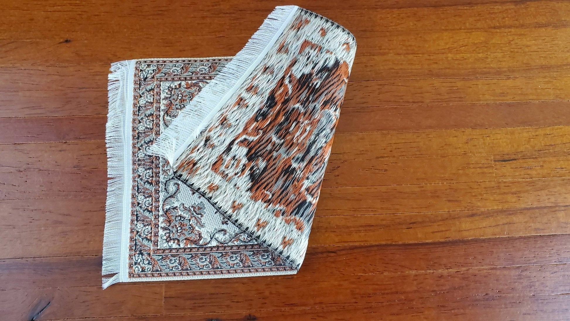 Dollhouse Miniature Rug Small Beige 6 1/4" x 3 3/4" with Fringe 1:12 Scale - Miniature Crush