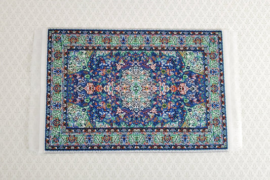 Dollhouse Miniature Rug Small Blue Green 6 1/4" x 3 3/4" with Fringe 1:12 Scale - Miniature Crush