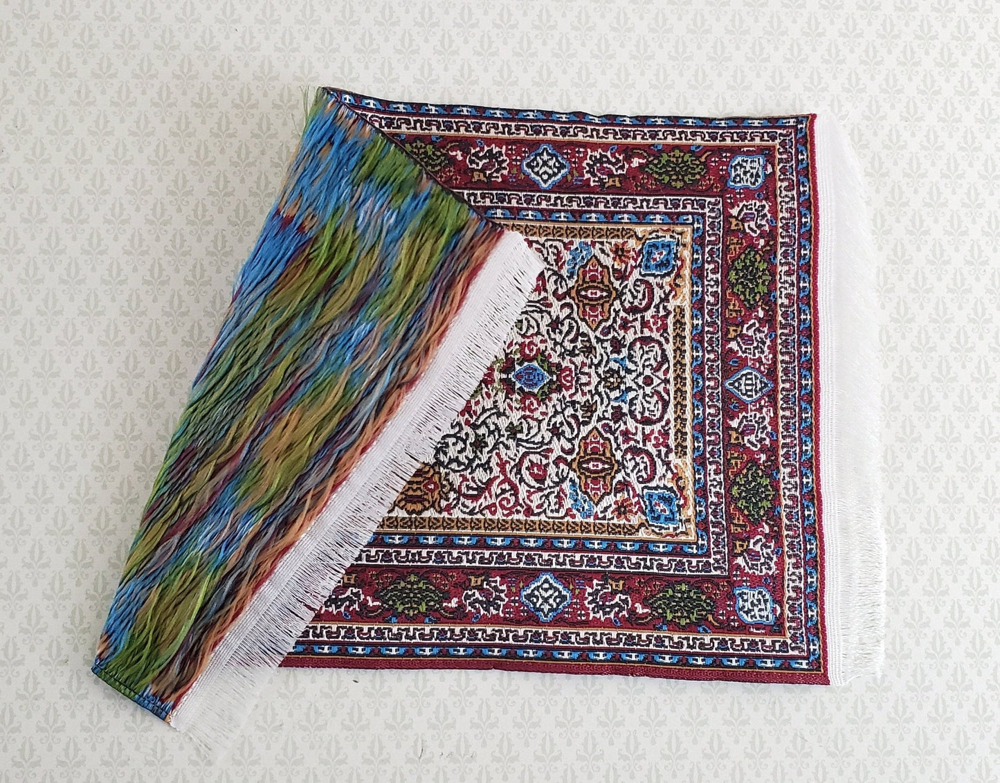 Dollhouse Miniature Rug Small Maroon 6 1/4" x 3 3/4" with Fringe 1:12 Scale - Miniature Crush