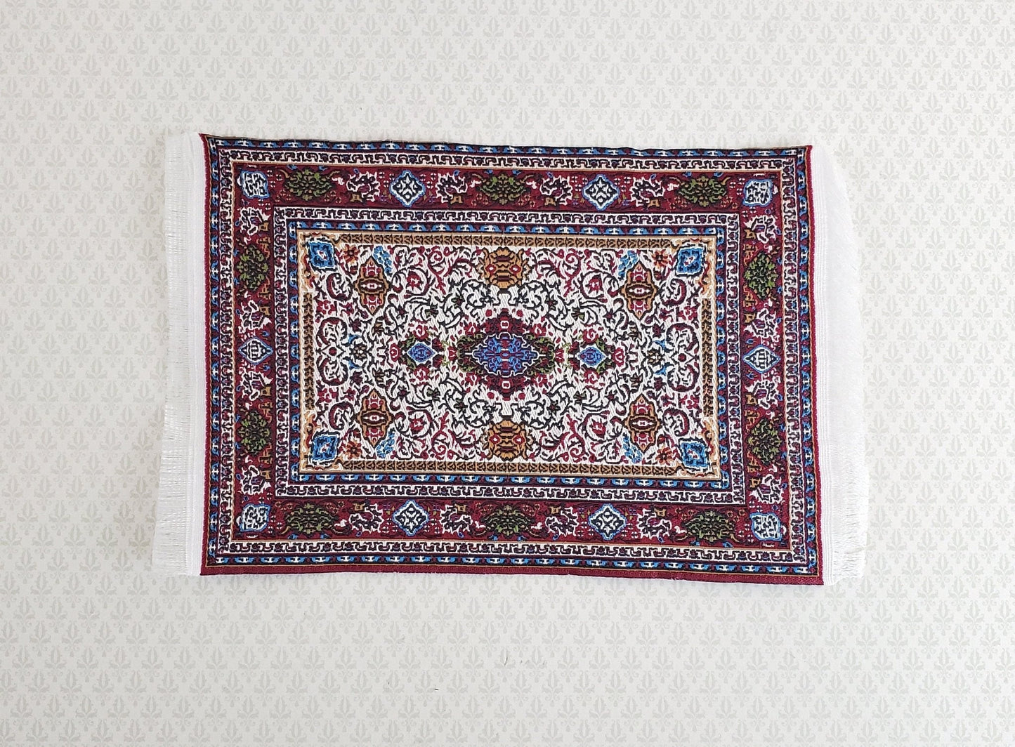 Dollhouse Miniature Rug Small Maroon 6 1/4" x 3 3/4" with Fringe 1:12 Scale - Miniature Crush