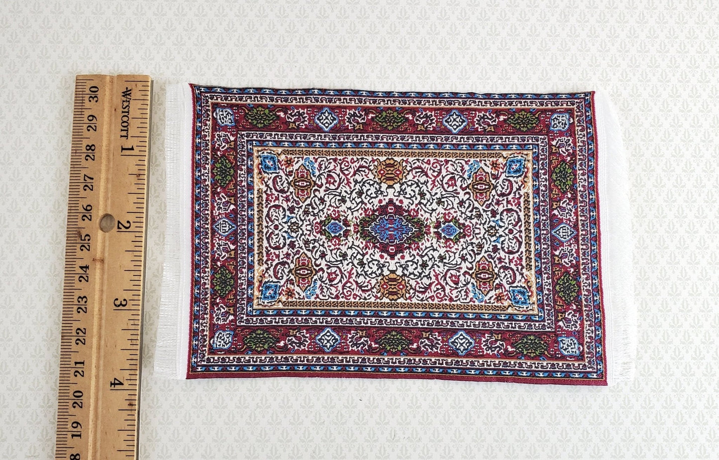 Dollhouse Miniature Rug Small Maroon 6 1/4" x 3 3/4" with Fringe 1:12 Scale - Miniature Crush