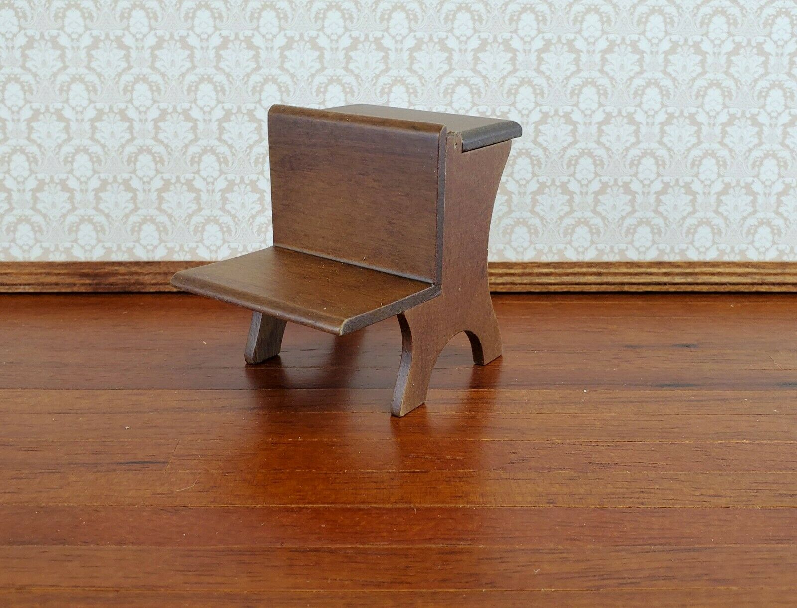 Dollhouse Miniature School Desk Walnut Finish Vintage Style 1:12 Scale - Miniature Crush
