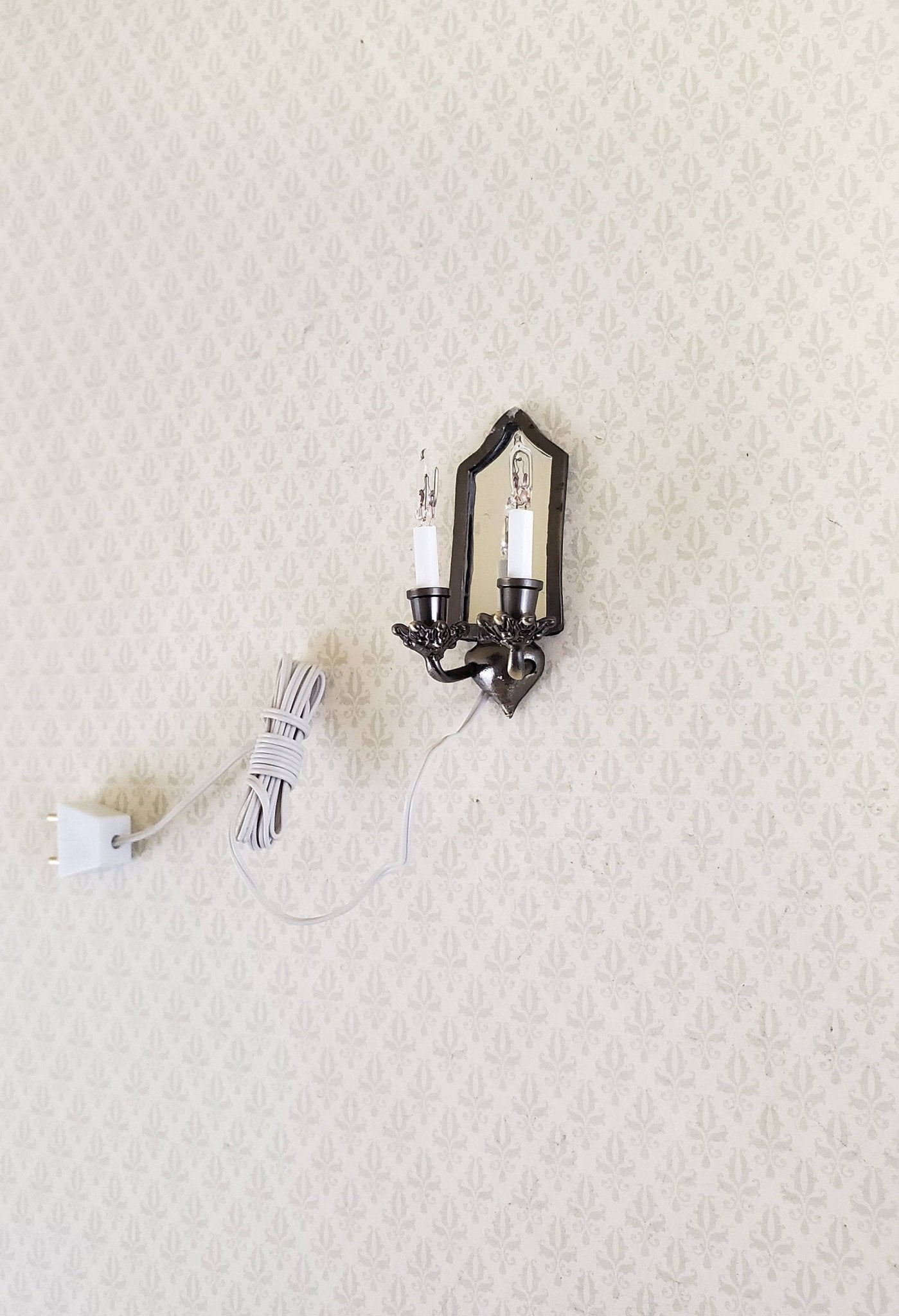 Dollhouse Miniature Sconce Double Candle with Mirror Bronze 12 Volt 1:12 Tudor Victorian - Miniature Crush
