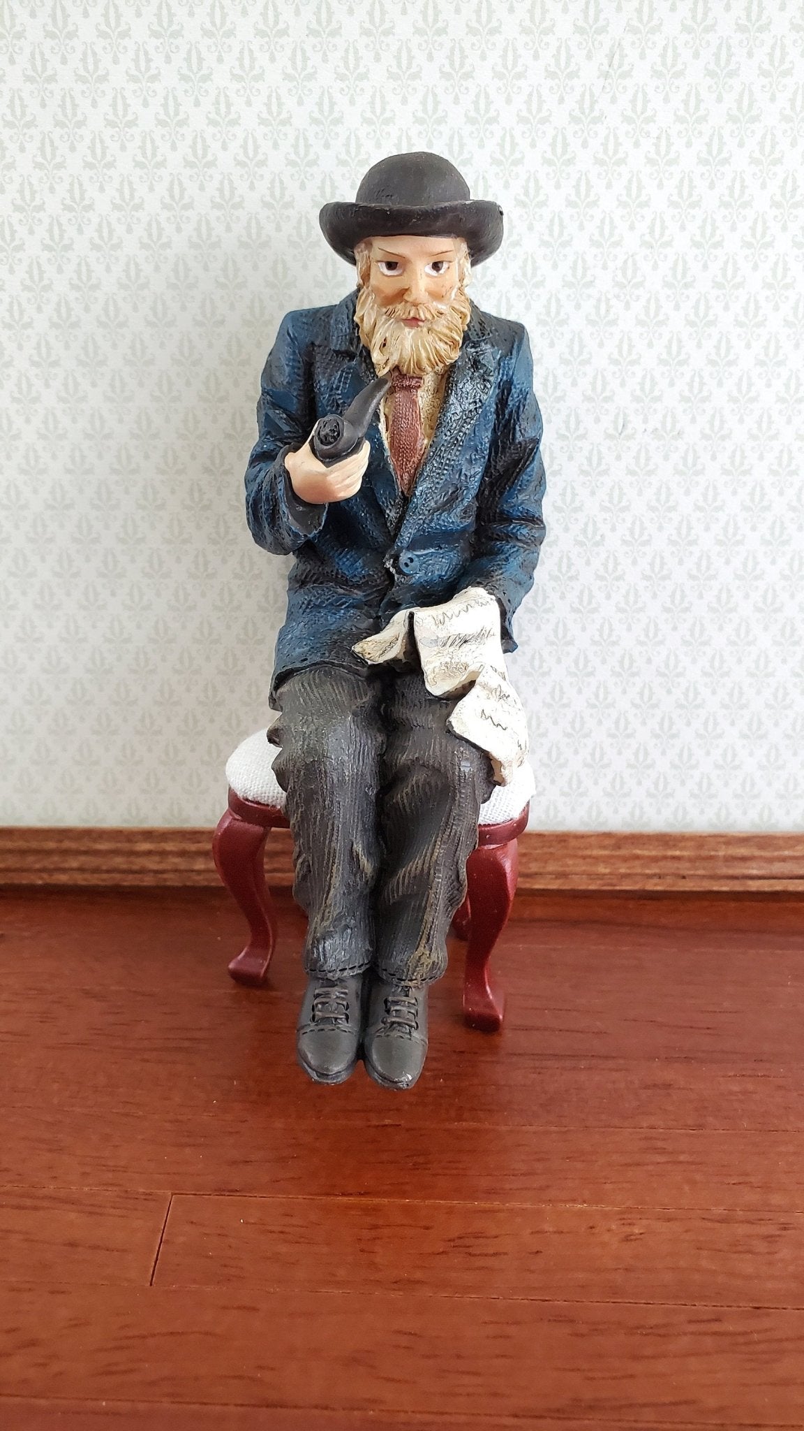 Dollhouse Miniature Seated Man with Beard Pipe Grandpa Resin 1:12 Scale SMALL Petite - Miniature Crush